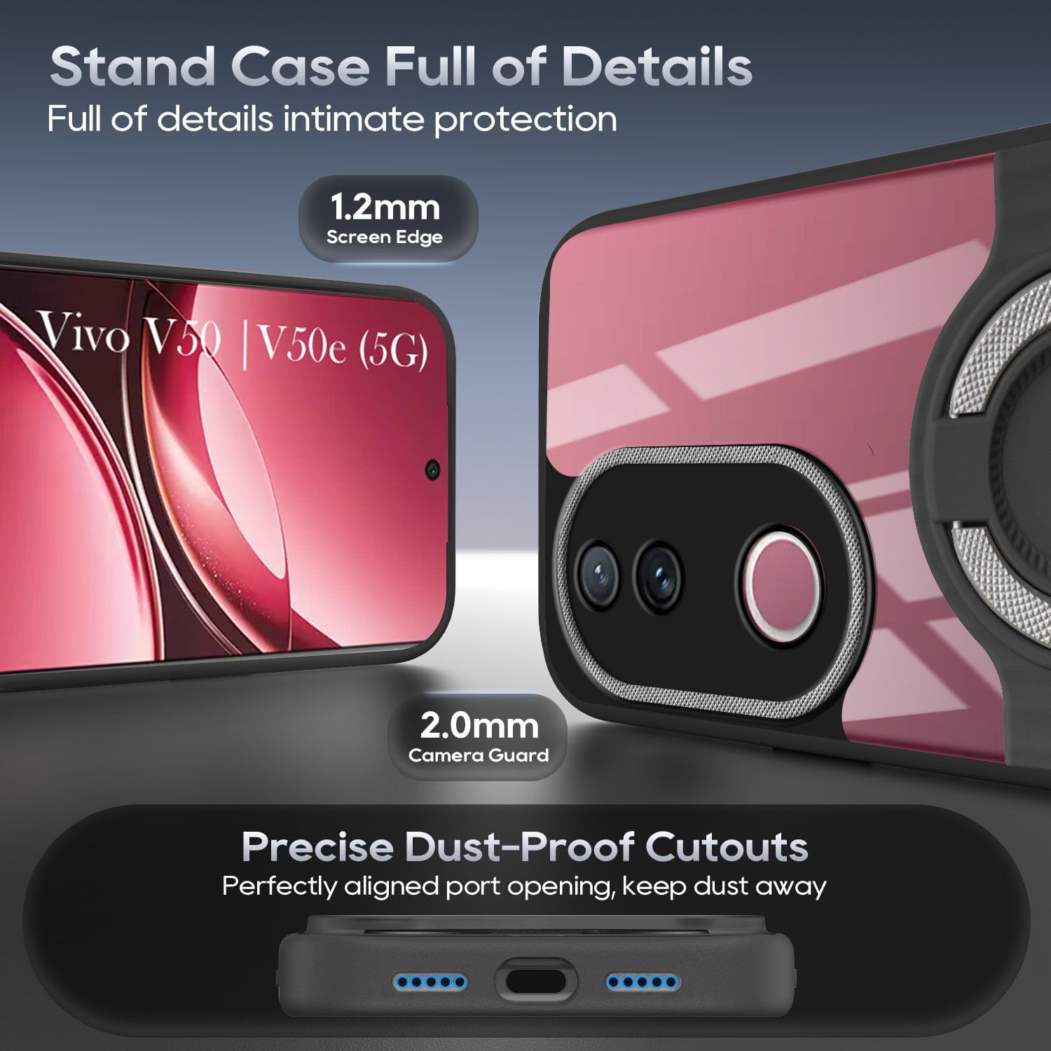For Vivo V50 | Vivo V50e Back Cover Case with stand (Built-in Ring Holder Kickstand | Lifetime Anti Yellow | Camera Protection)
