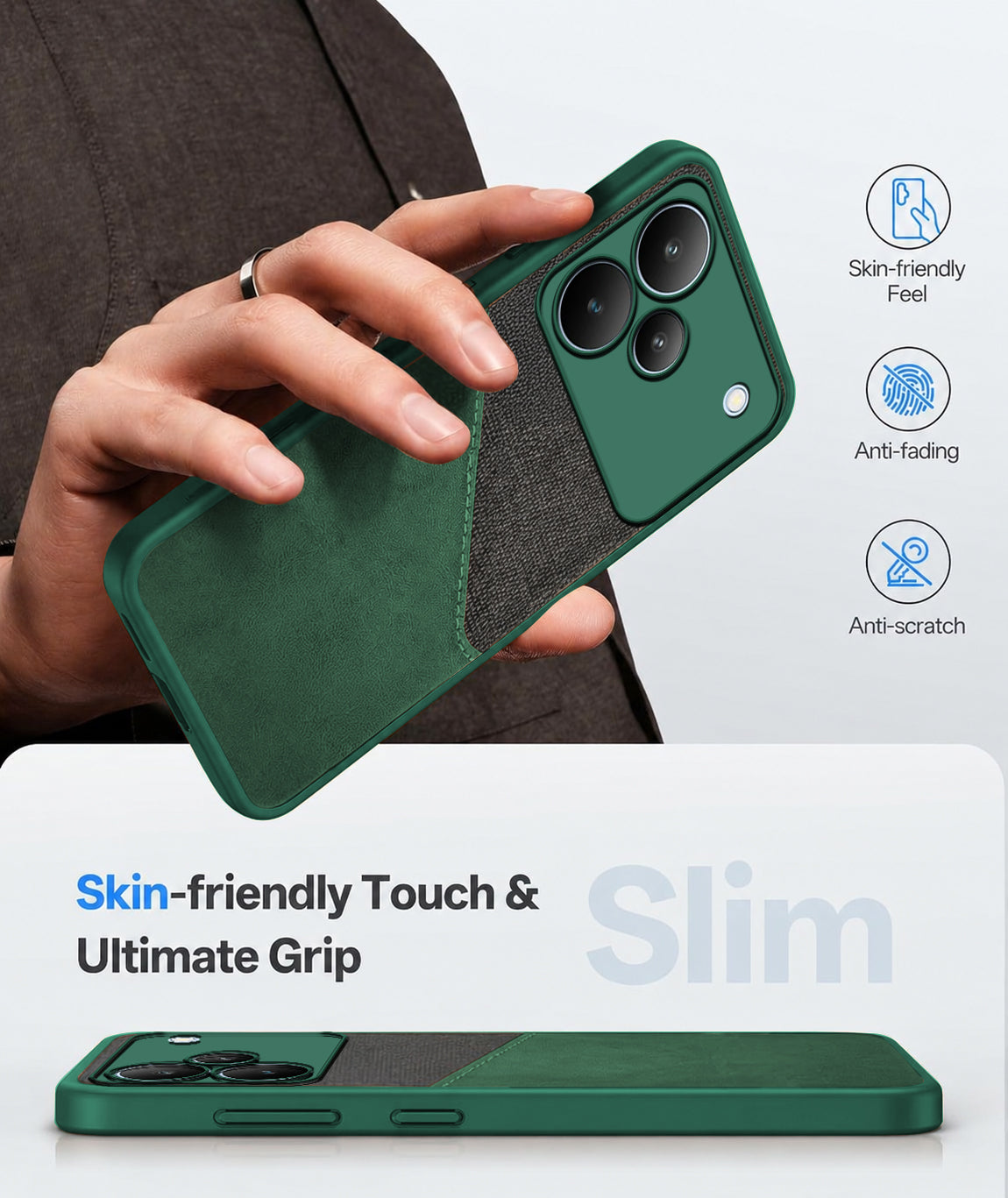 For Realme P4 Back Cover Case (Dual PU Leather Stitch | Professional Minimalist | Soft and Flexible)