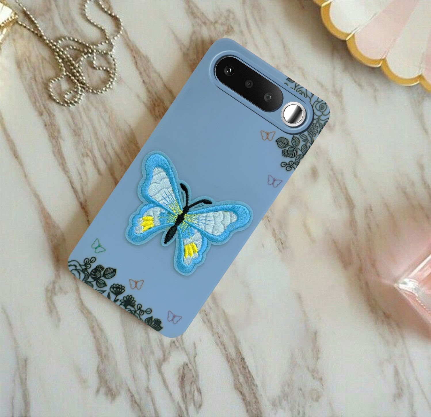 For Realme 16 Back Cover Case (Soft Butterfly Embroidery | Women Teen Girls | Camera Protection| Matte Silicone)