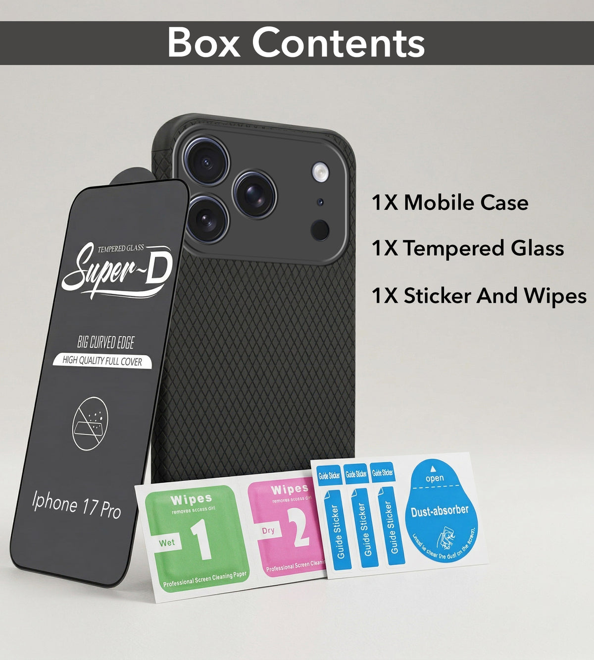 For iPhone 17 Pro Combo with Back Cover and 9H Tempered Glass (Liquid Silicone | Camera Protection | Oleophobic Coating Screen Glass)