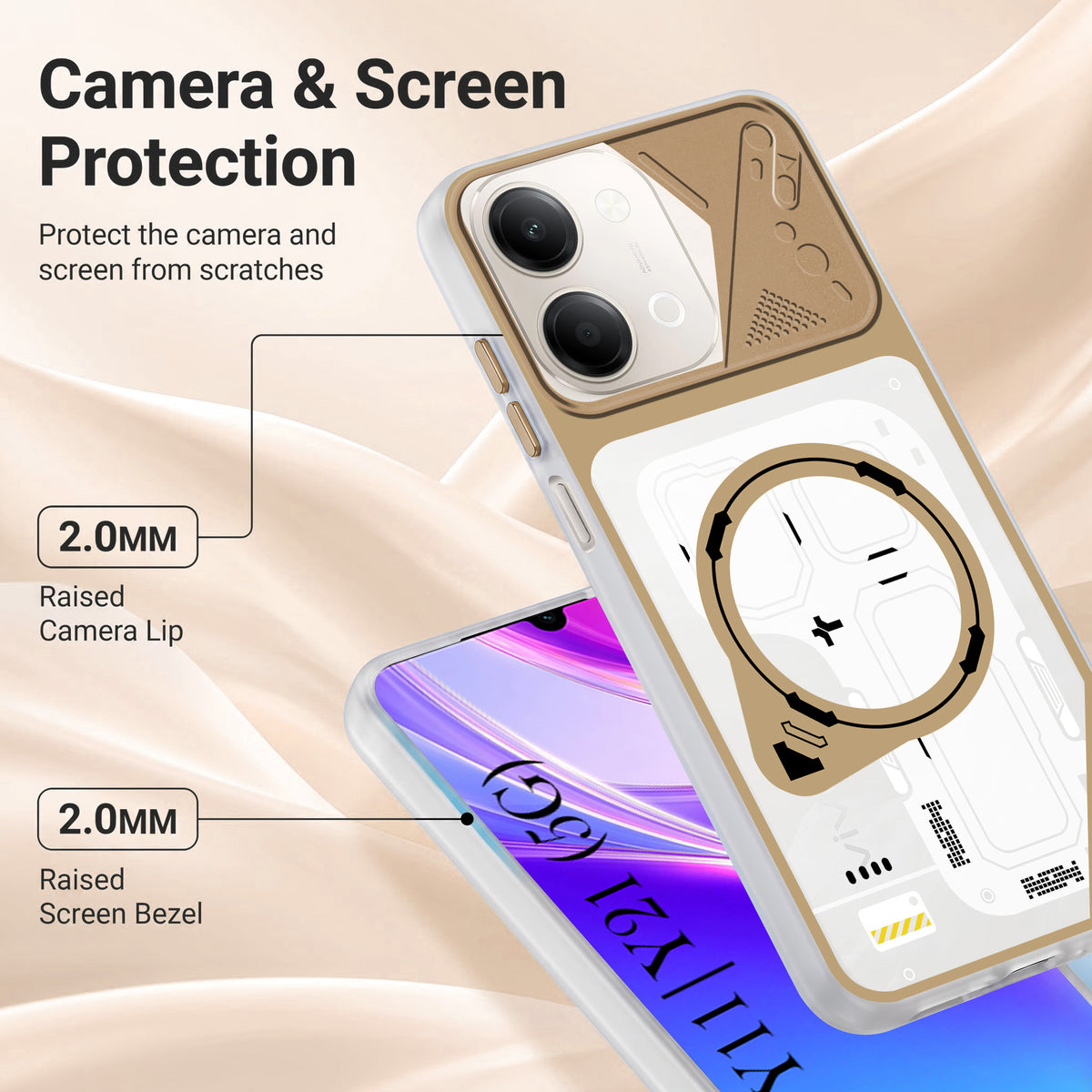 For Vivo Y11 | Vivo Y21 5G Metallic Back Cover Case (Metallic Camera Protection & Buttons | Translucent Milky Shade | Hard Polycarbonate)