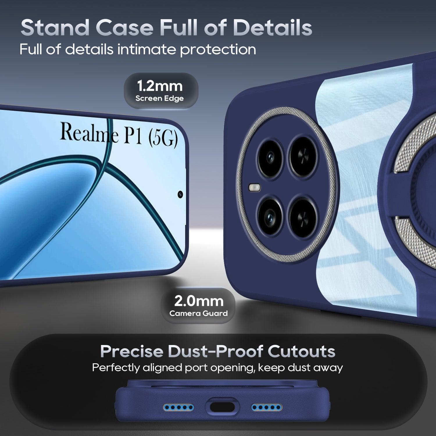 For Realme P1 5G Back Cover Case with stand (Built-in Ring Holder Kickstand | Lifetime Anti Yellow | Camera Protection)