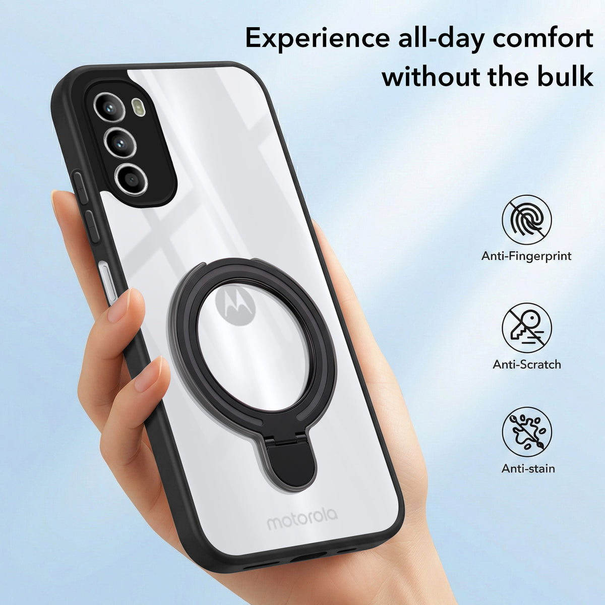 For Motorola Moto G52 5G Back Cover Case (Kick Stand Ring Holder | Life time Anti Yellow | Camera Protection)