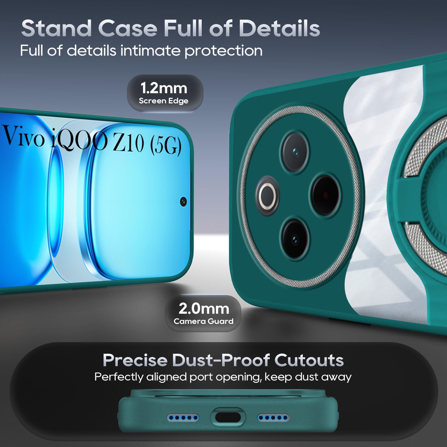 For Vivo iQOO Z10 Back Cover Case with stand (Built-in Ring Holder Kickstand | Lifetime Anti Yellow | Camera Protection)