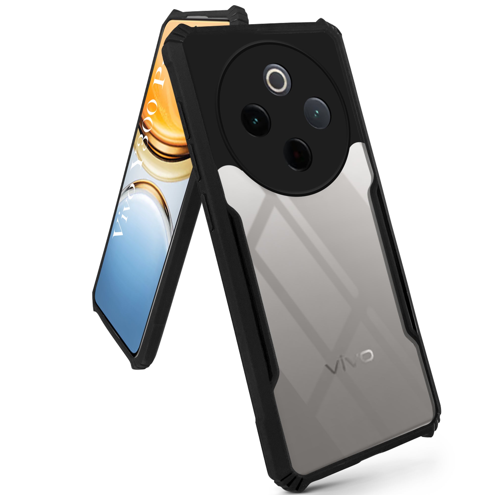 For Vivo Y300 Pro Back Cover Case (Shockproof with Polycarbonate Clear Panel | Professional Black)