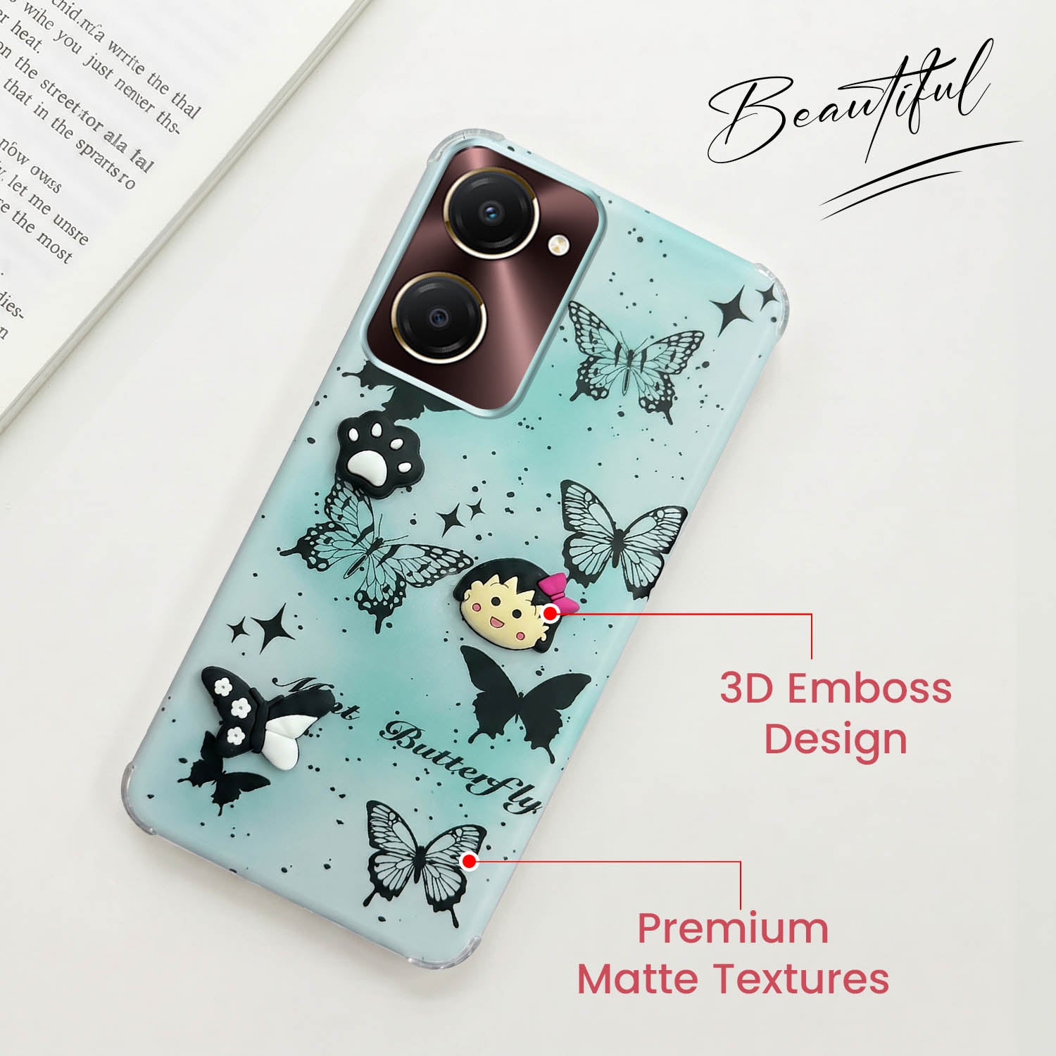 For Vivo iQOO Z9 Lite 5G Back Cover Case (3D Cute Cartoons | Hard Back Side Soft | Matte Premium Finish | HD Printing)