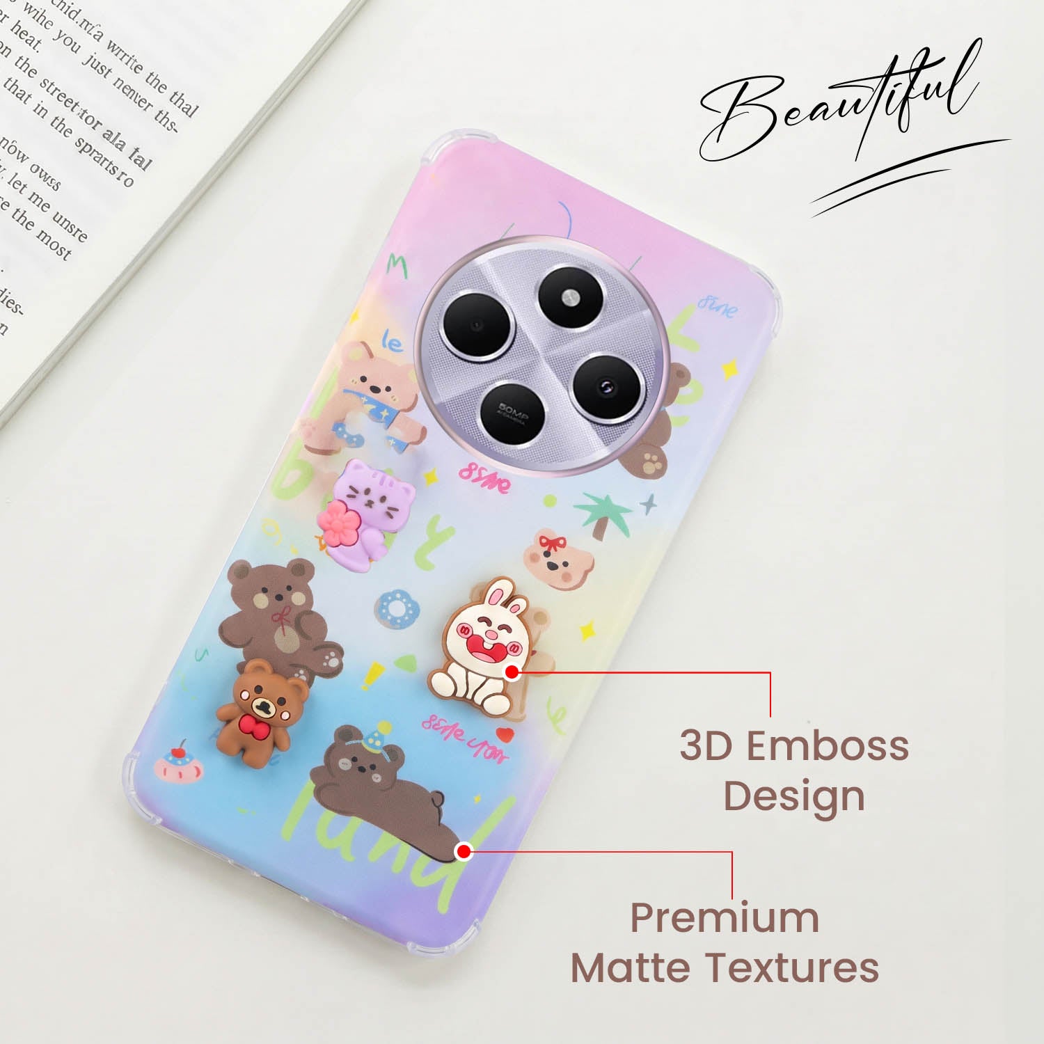 For Redmi A4 5G | Xiaomi Redmi 14C Back Cover Case (3D Cute Cartoons | Hard Back Side Soft | Matte Premium Finish | HD Printing)
