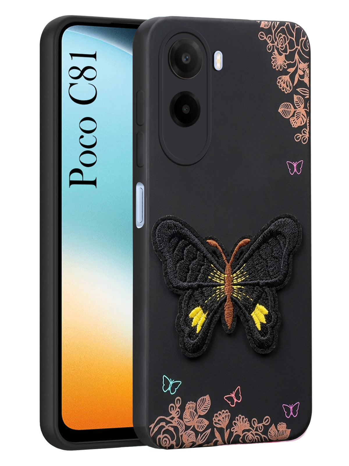 For Poco C81 5G Back Cover Case (Soft Butterfly Embroidery | Women Teen Girls | Camera Protection| Matte Silicone)