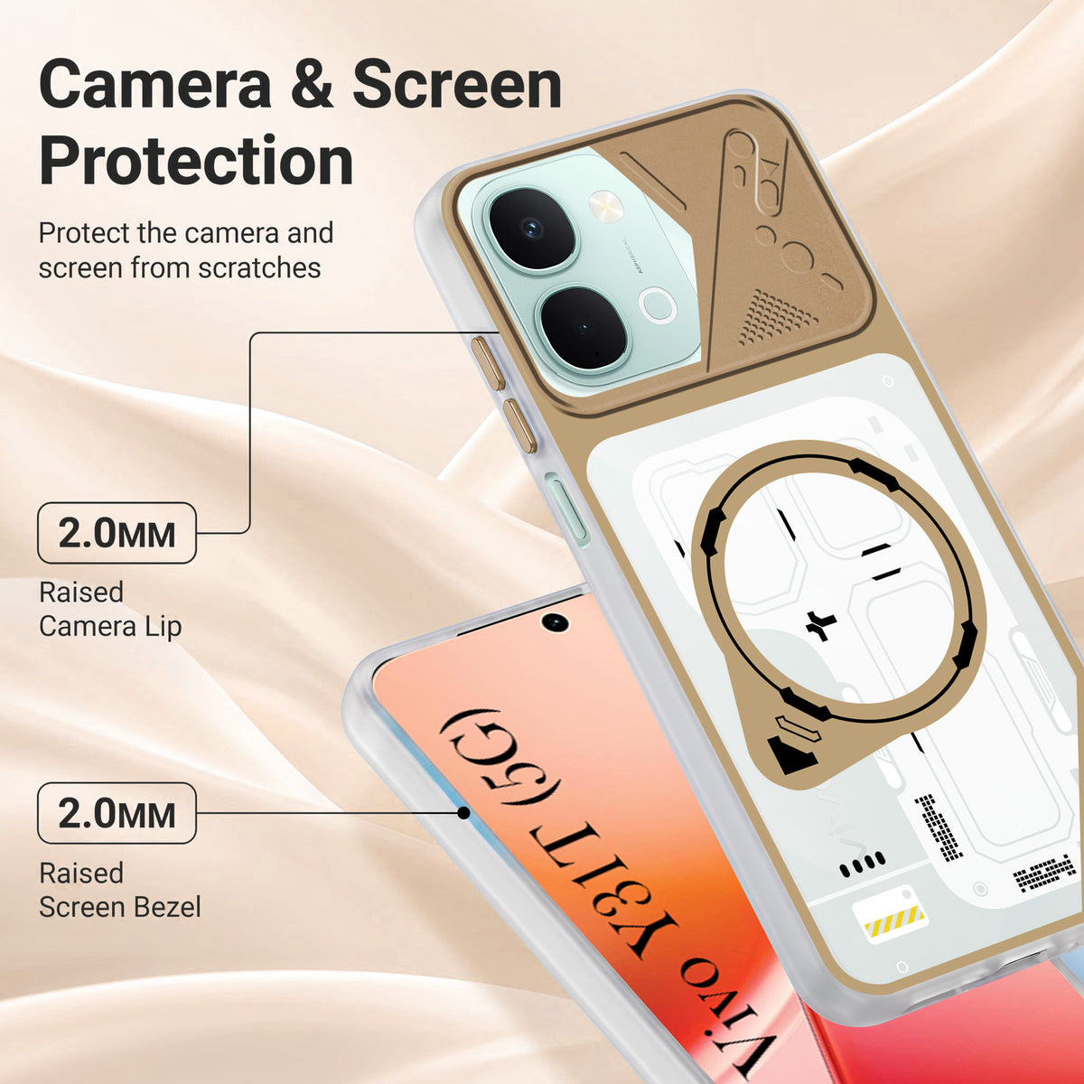 For Vivo Y31T 5G Metallic Back Cover Case (Metallic Camera Protection & Buttons | Translucent Milky Shade | Hard Polycarbonate)