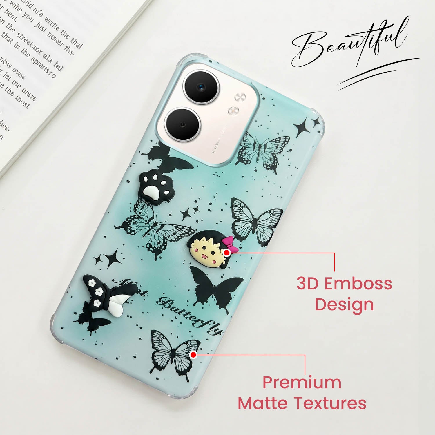 For Oppo A5X Back Cover Case (3D Cute Cartoons | Hard Back Side Soft | Matte Premium Finish | HD Printing)