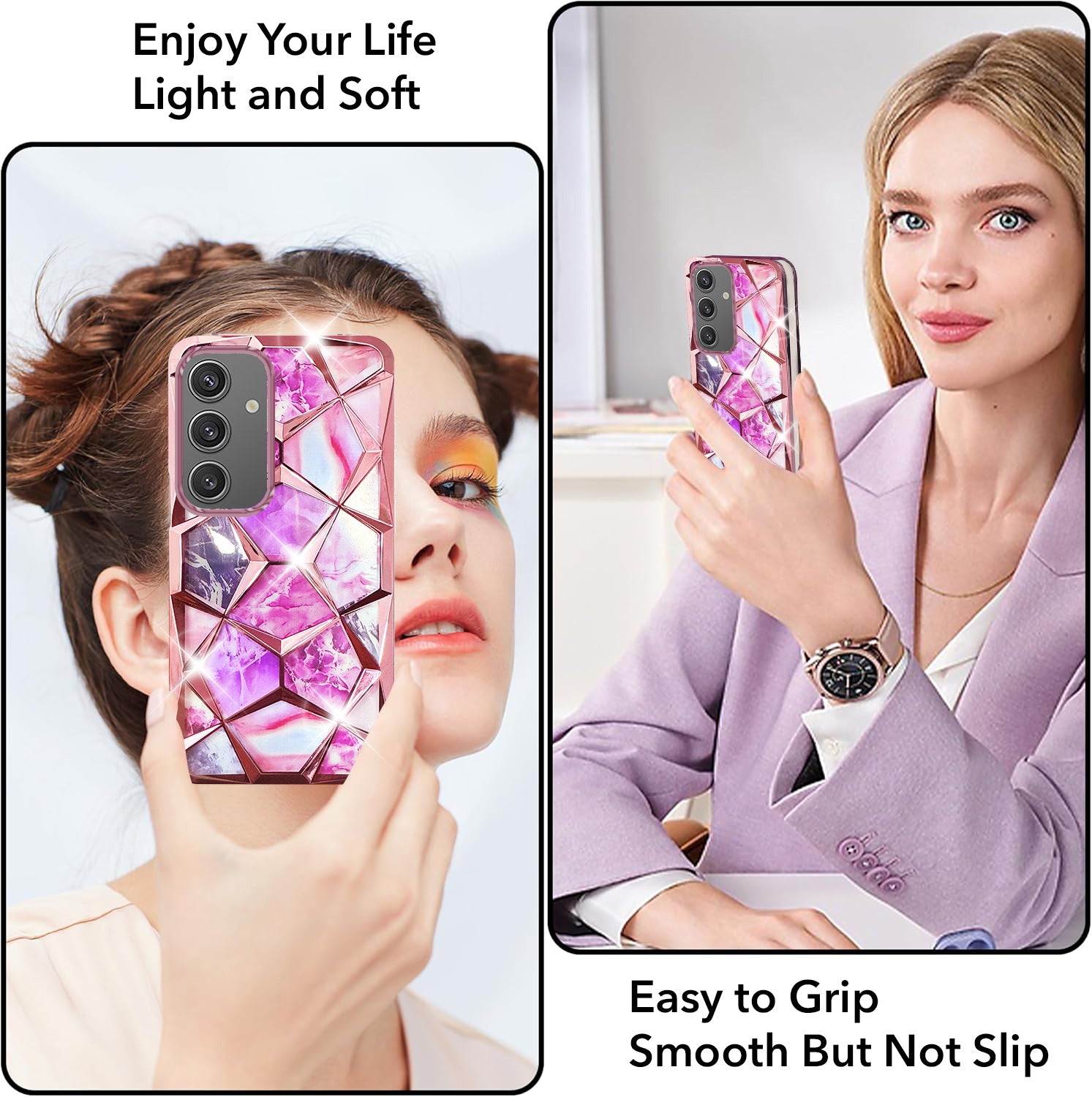 For Samsung Galaxy S24 Back Cover Case (Dual Design Glitter Sparkle and Detachable Diamond Print Case | Soft and Flexible)