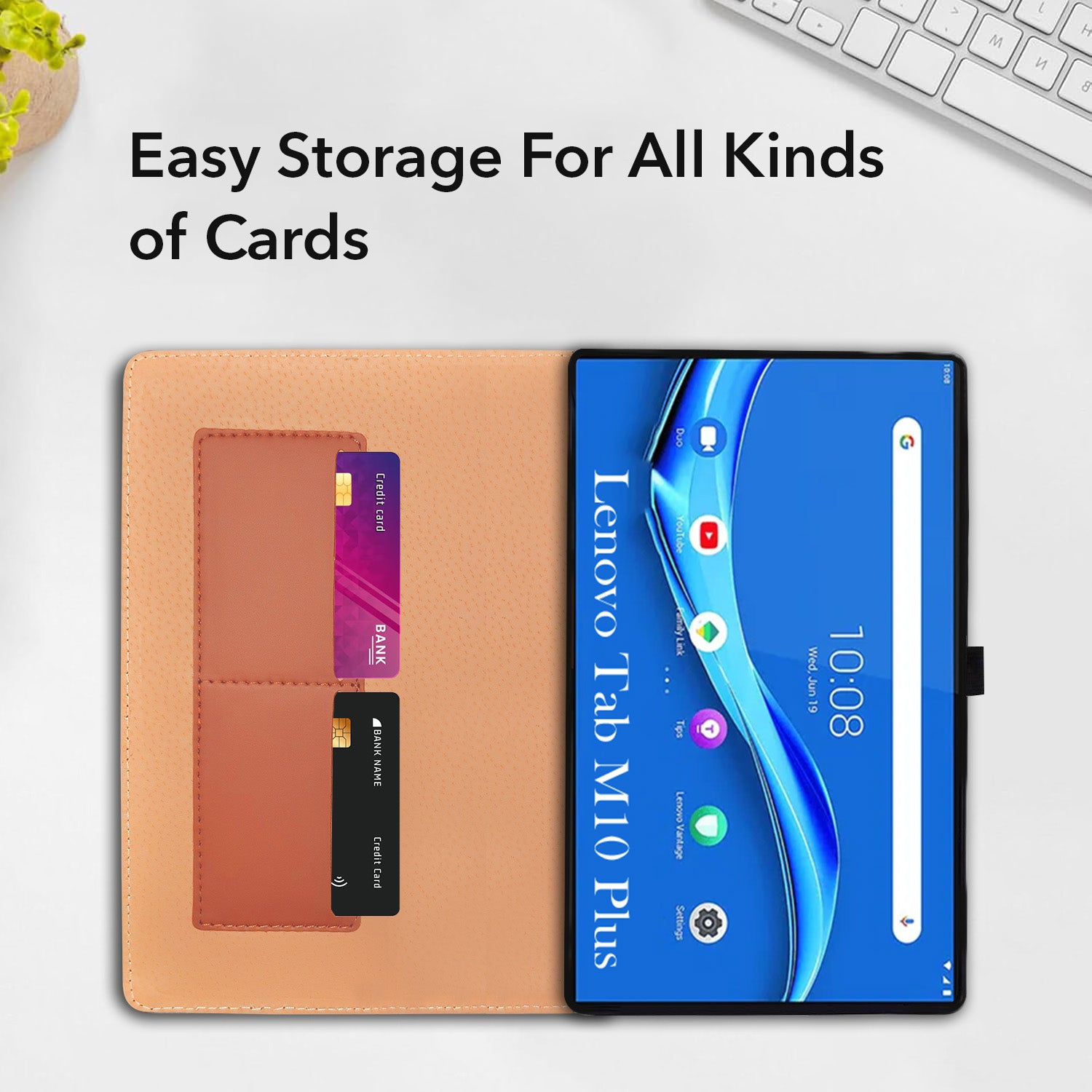 For Lenovo Tab M10 Plus 10.3 Inch TB-X606/X606F/X606X/X606V Flip Cover Folio Cover (PU Leather | Multi-Angle Smart Stand | Card Storage Slots | Silicone Back Pouch)