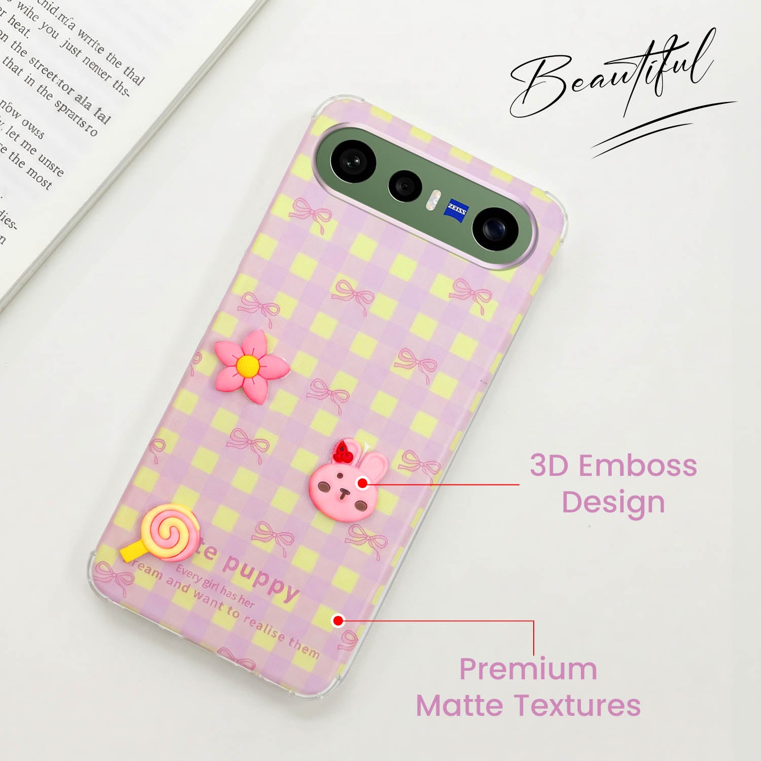 For Vivo X300 FE Back Cover Case (3D Cute Cartoons | Hard Back Side Soft | Matte Premium Finish | HD Printing)