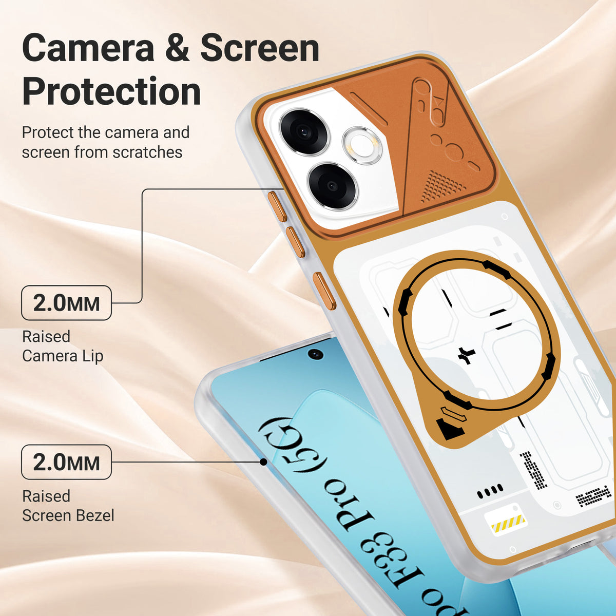 For Oppo F33 Pro 5G Metallic Back Cover Case (Metallic Camera Protection & Buttons | Translucent Milky Shade | Hard Polycarbonate)