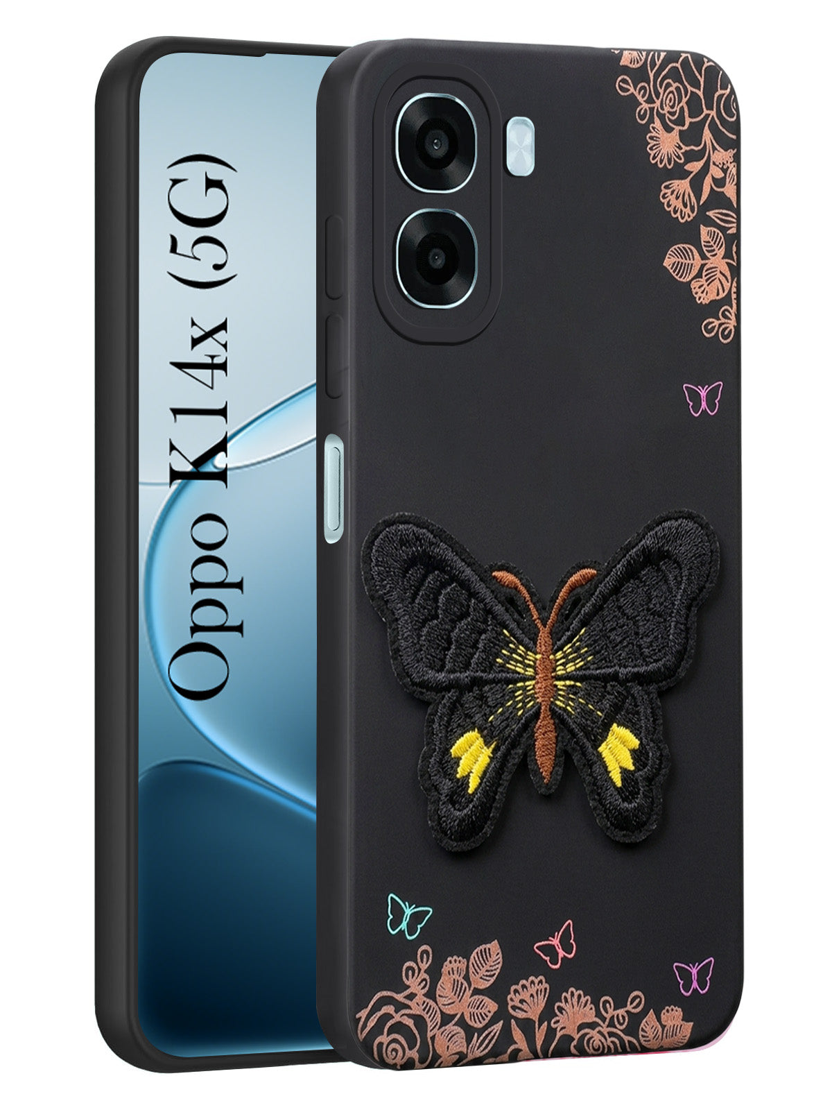 For Oppo K14x 5G Back Cover Case (Soft Butterfly Embroidery | Women Teen Girls | Camera Protection| Matte Silicone)