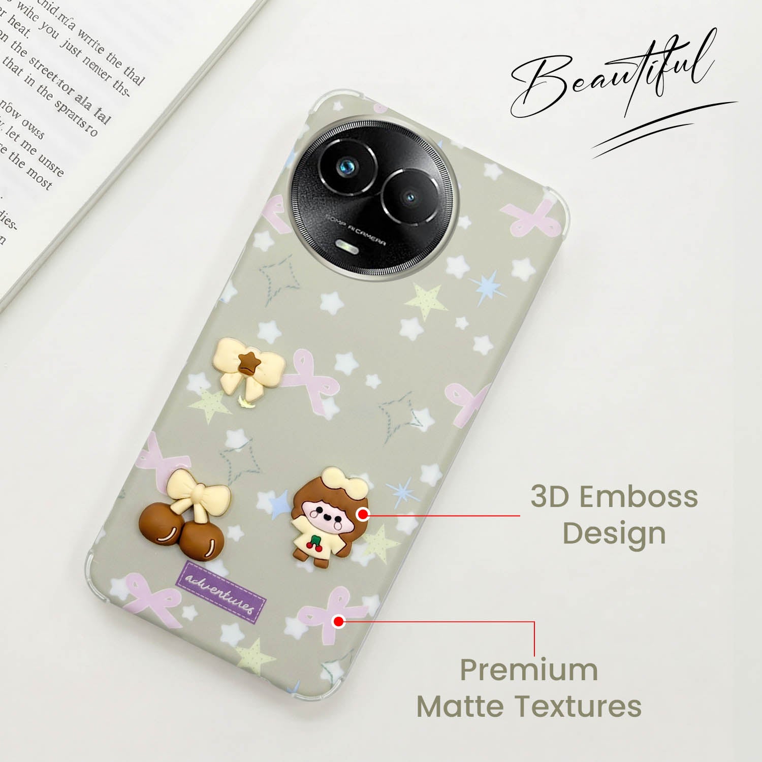 For Realme C67 Back Cover Case (3D Cute Cartoons | Hard Back Side Soft | Matte Premium Finish | HD Printing)