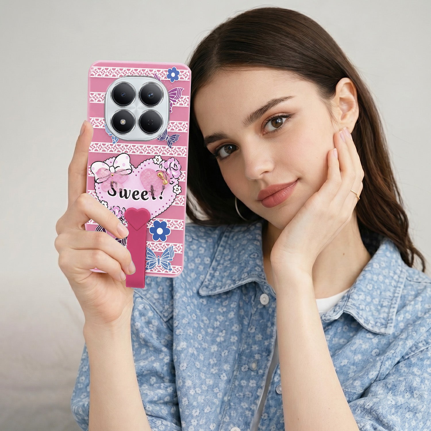 For Xiaomi Redmi Note 15 Pro 5G Back Cover Case (3D Cute Heart Strap Holder | Camera Protection | Designer Girls Print)