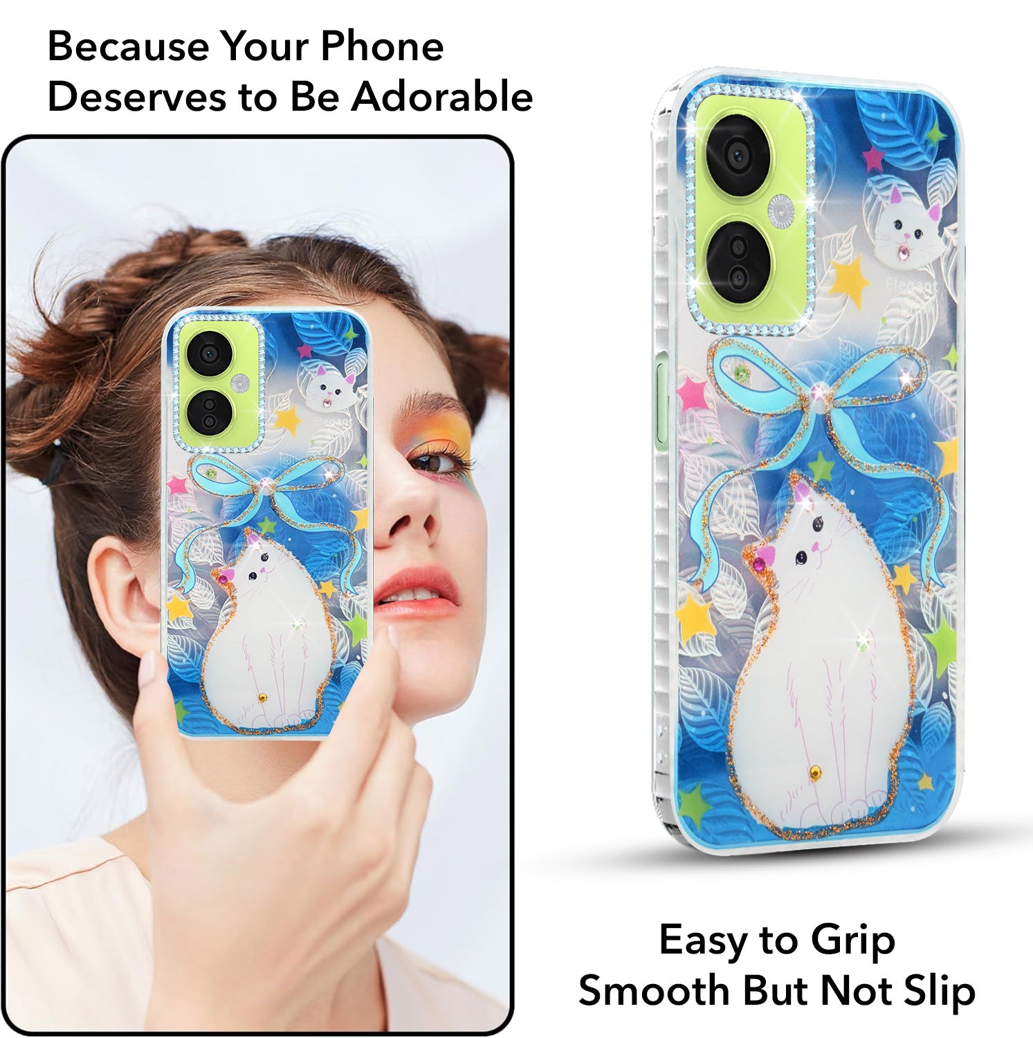 For OnePlus Nord CE 3 Lite Back Cover Case (Luxury Floral Glitter Cute Butterfly | Diamond Studded Camera Bump | Girls & Women Design)