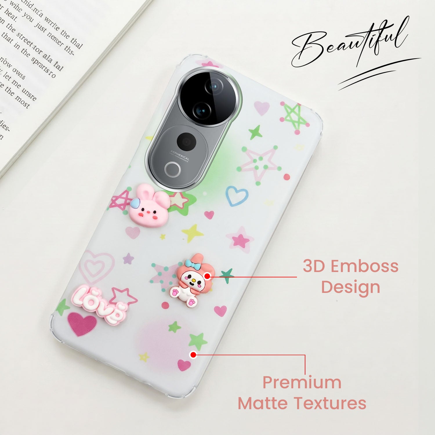 For Vivo T3 Ultra Back Cover Case (3D Cute Cartoons | Hard Back Side Soft | Matte Premium Finish | HD Printing)