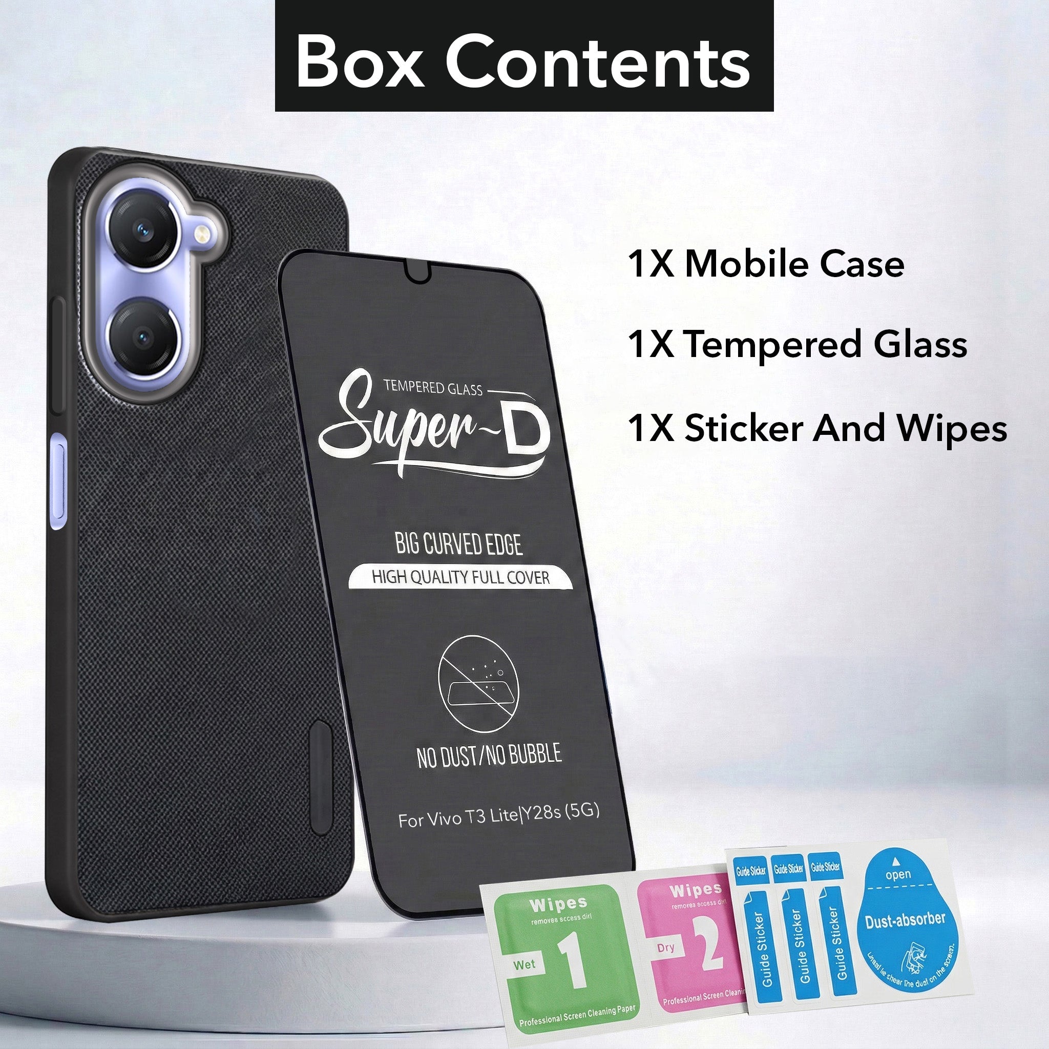 For Vivo Y28s 5G | Vivo T3 Lite 5G Combo (Textured Grip Design | Micro-Fiber Cloth Inside | Oleophobic Coating Screen Glass)