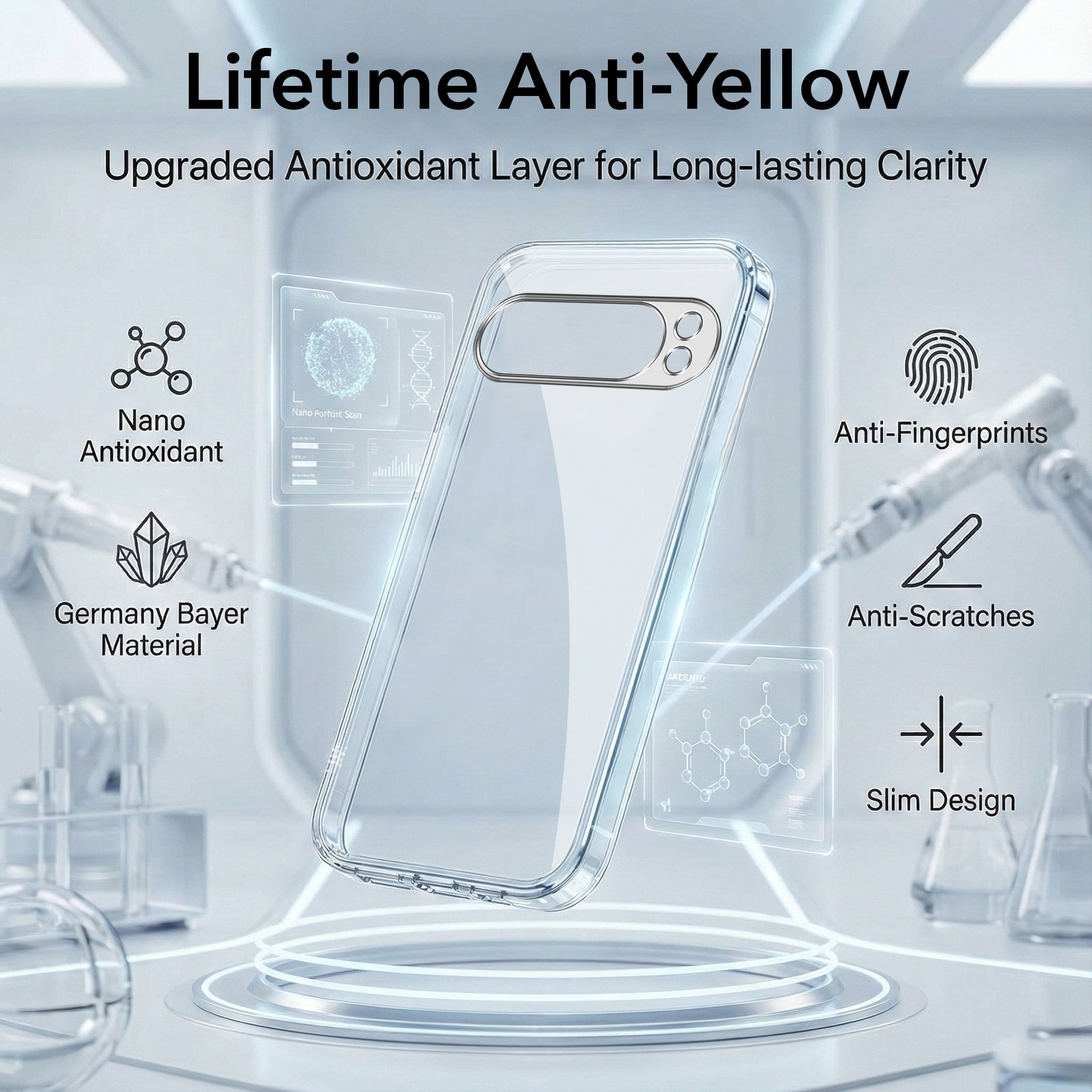 For Google Pixel 9 Pro Combo with Back Cover and 9H Tempered Glass (Lifetime Anti-Yellow | Sleek Hard Crystal | Oleophobic Coating Screen Glass)