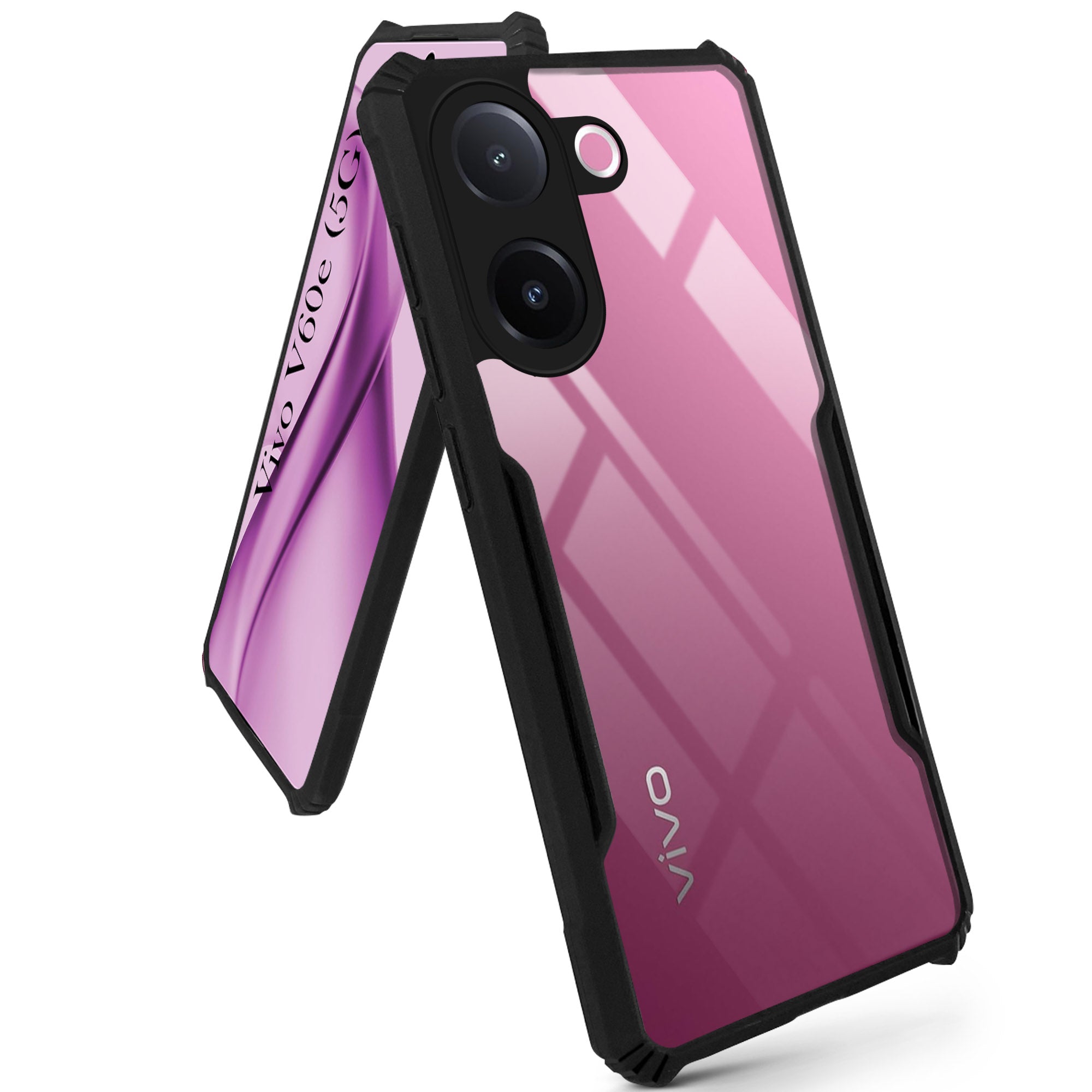 For Vivo V60e Back Cover Case Hybrid (Shockproof with Polycarbonate Clear Panel | Professional Black)