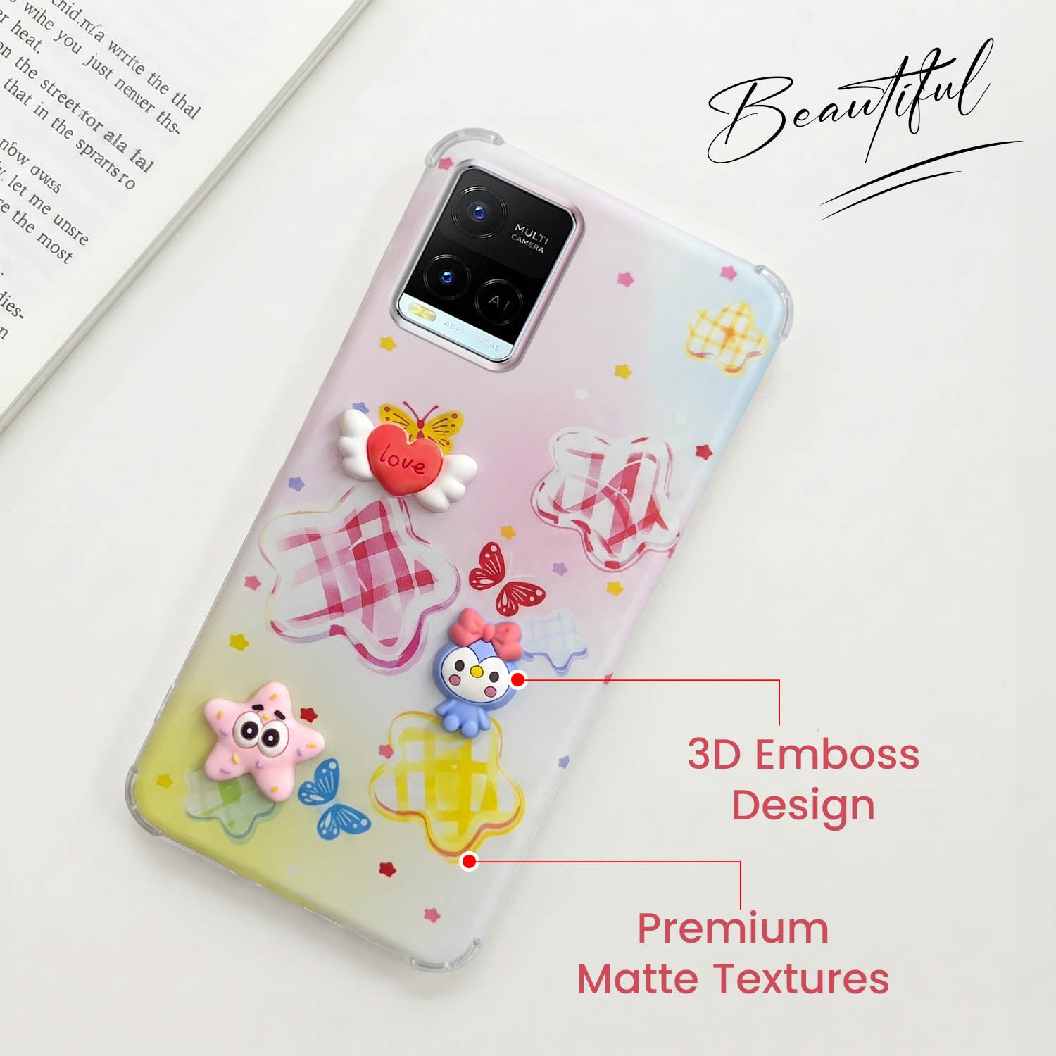 For Vivo Y21e | Vivo Y21A | Vivo Y32 Back Cover Case (3D Cute Cartoons | Hard Back Side Soft | Matte Premium Finish | HD Printing)