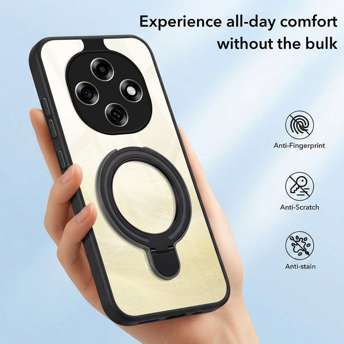 For Oppo F31 Pro Back Cover Case (Kick Stand Ring Holder | Life time Anti Yellow | Camera Protection)