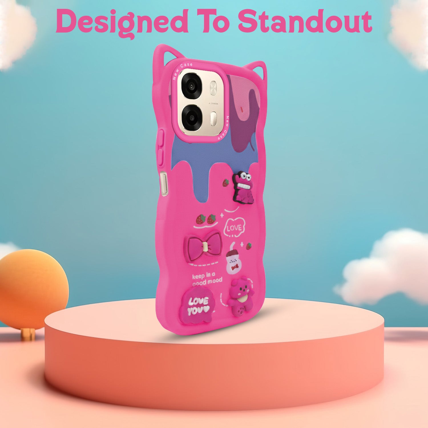 For Oppo A6 Pro Back Case Cover Strap (3D Embossed Figures | Strap Holder | 360* Soft Cushion with Camera Bump)