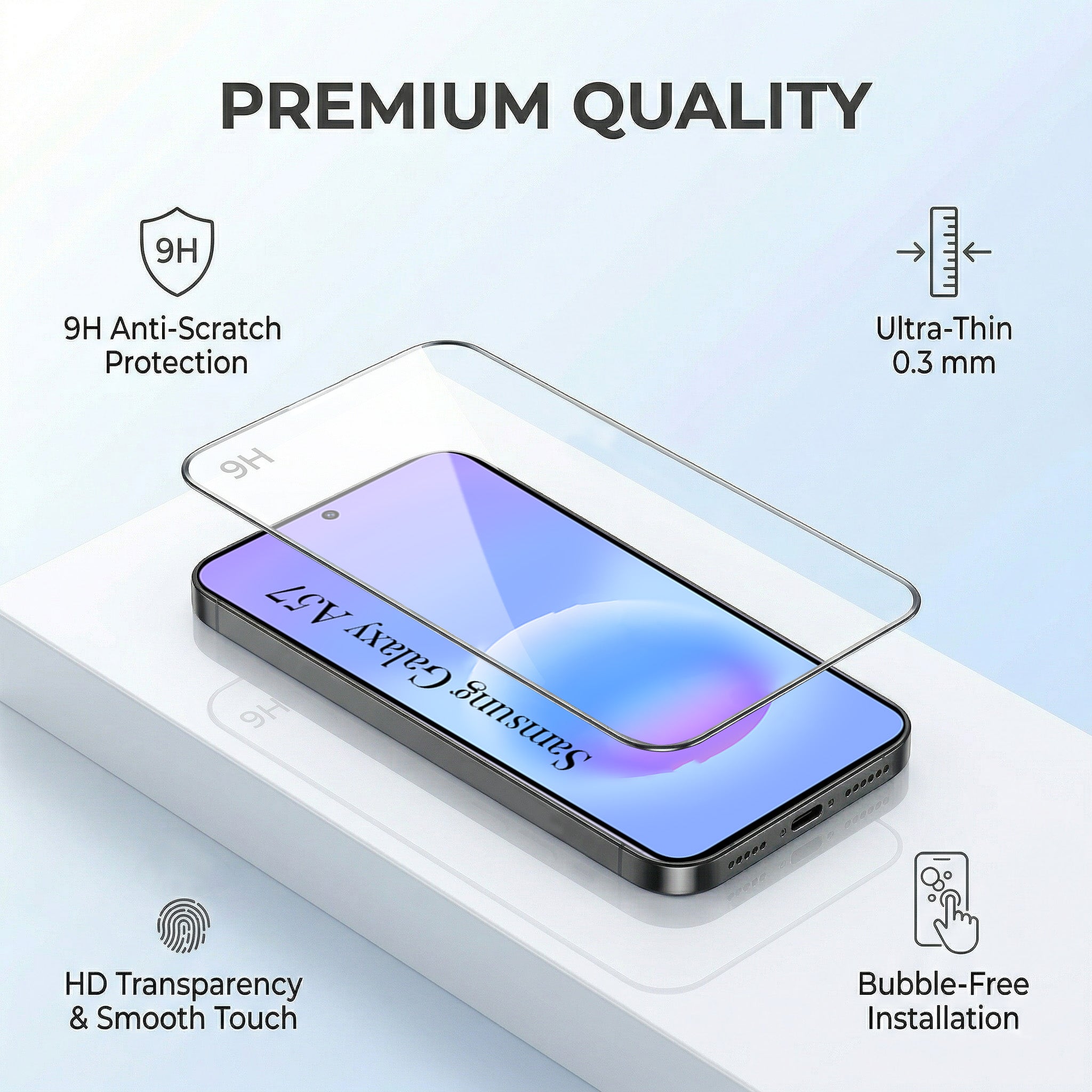 For Samsung Galaxy A57 5G Combo with Back Cover and 9H Tempered Glass (Lifetime Anti-Yellow | Crystal Clear Shockproof | Oleophobic Coating Screen Glass)