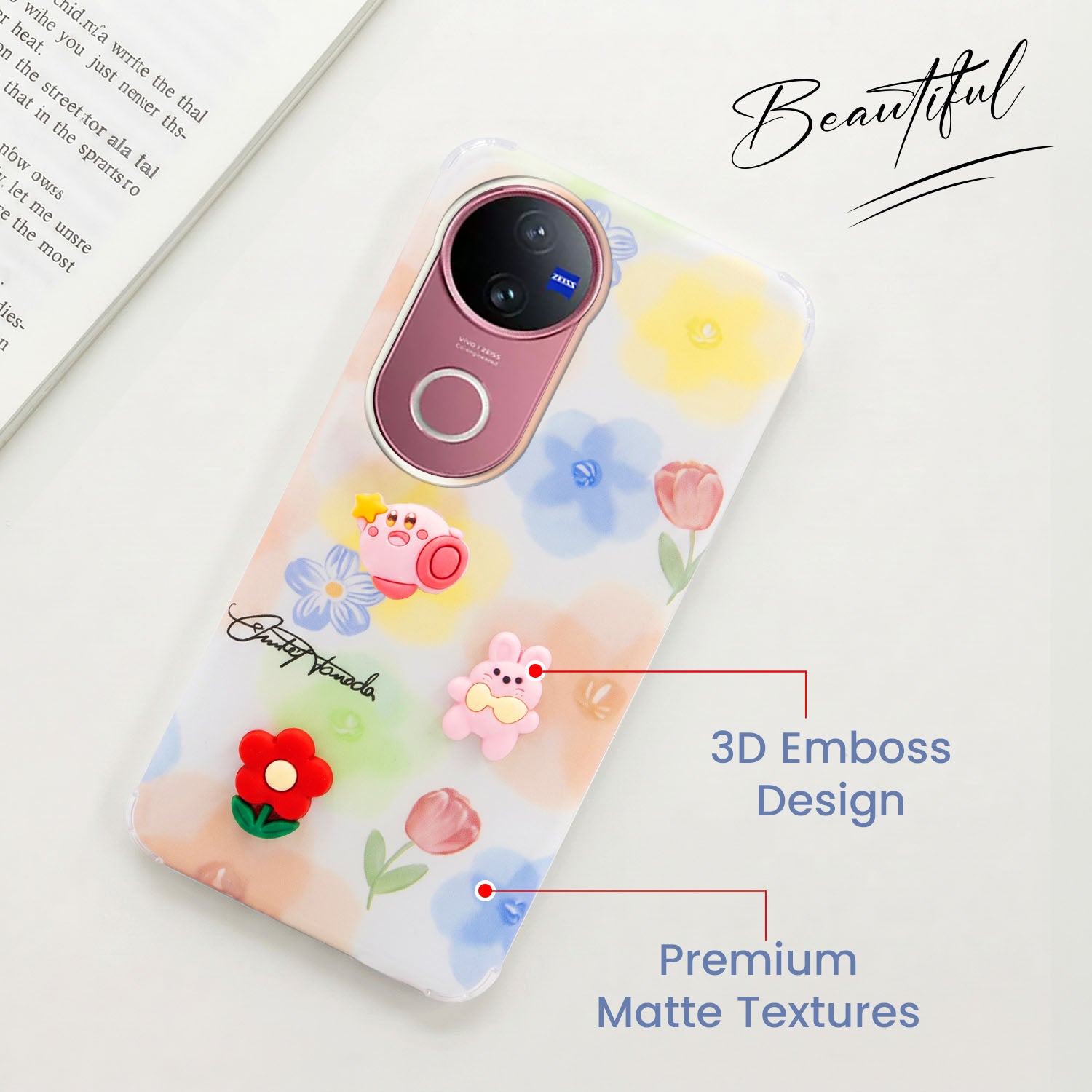 For Vivo V50 | Vivo V50e Back Cover Case (3D Cute Cartoons | Hard Back Side Soft | Matte Premium Finish | HD Printing)