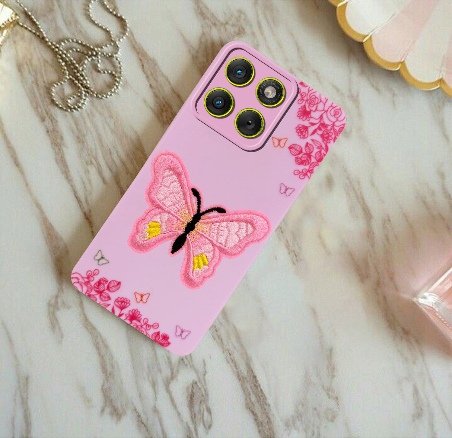 For Motorola Moto Edge 70 Back Cover Case (Soft Butterfly Embroidery | Women Teen Girls | Camera Protection| Matte Silicone)
