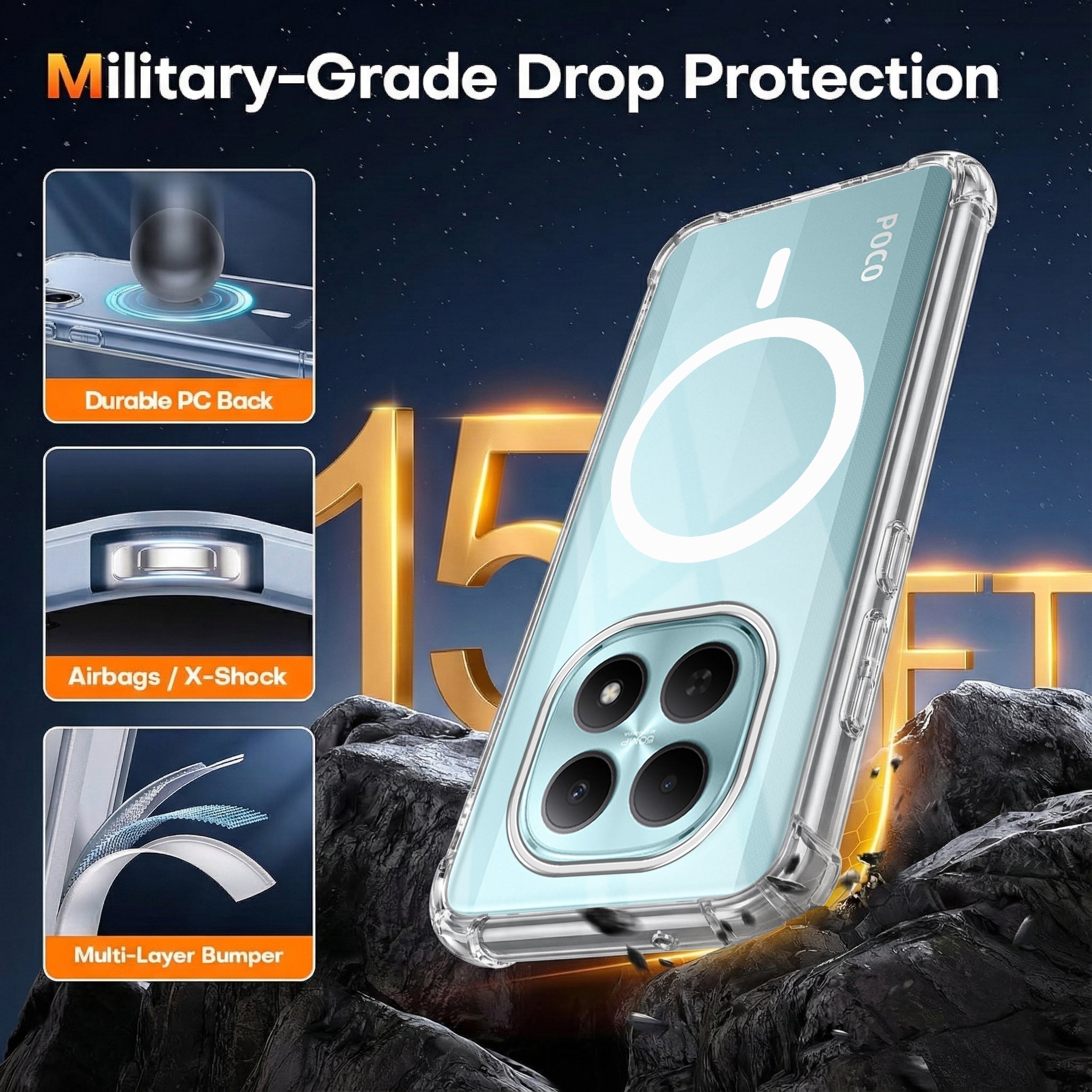 For Poco M8 5G Back Cover Shockproof Crystal-Clear (Magsafe Wireless Support | Drop & Camera Protection | Hard Polycarbonate)