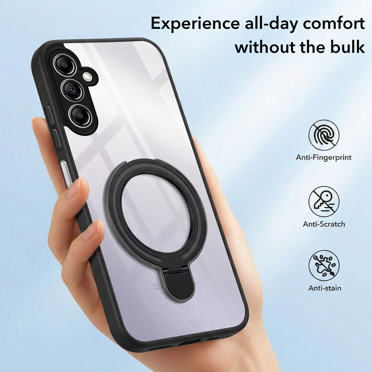 For Samsung Galaxy A14 4G | 5G Back Cover Case (Kick Stand Ring Holder | Life time Anti Yellow | Camera Protection)