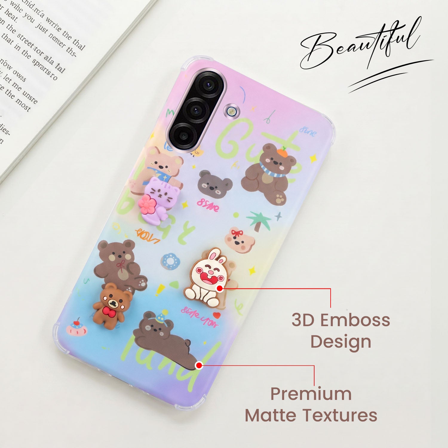 For Samsung Galaxy A17 | Samsung F17 | Samsung M17 5G Back Cover Case (3D Cute Cartoons | Hard Back Side Soft | Matte Premium Finish | HD Printing)