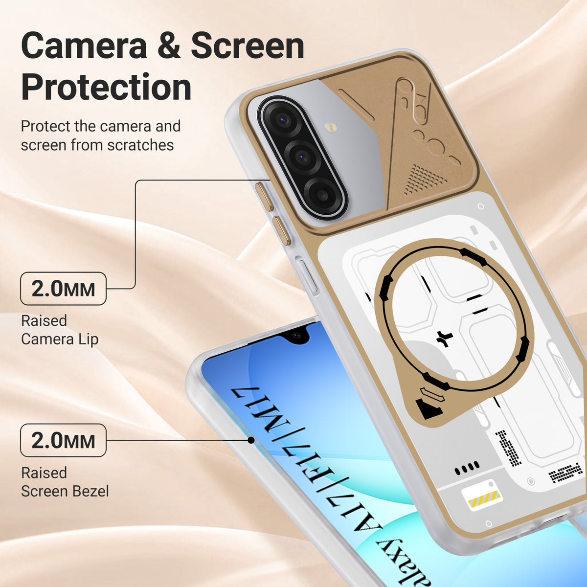 For Samsung Galaxy A17 | Samsung F17 | Samsung M17 5G Metallic Back Cover Case (Metallic Camera Protection & Buttons | Translucent Milky Shade | Hard Polycarbonate)