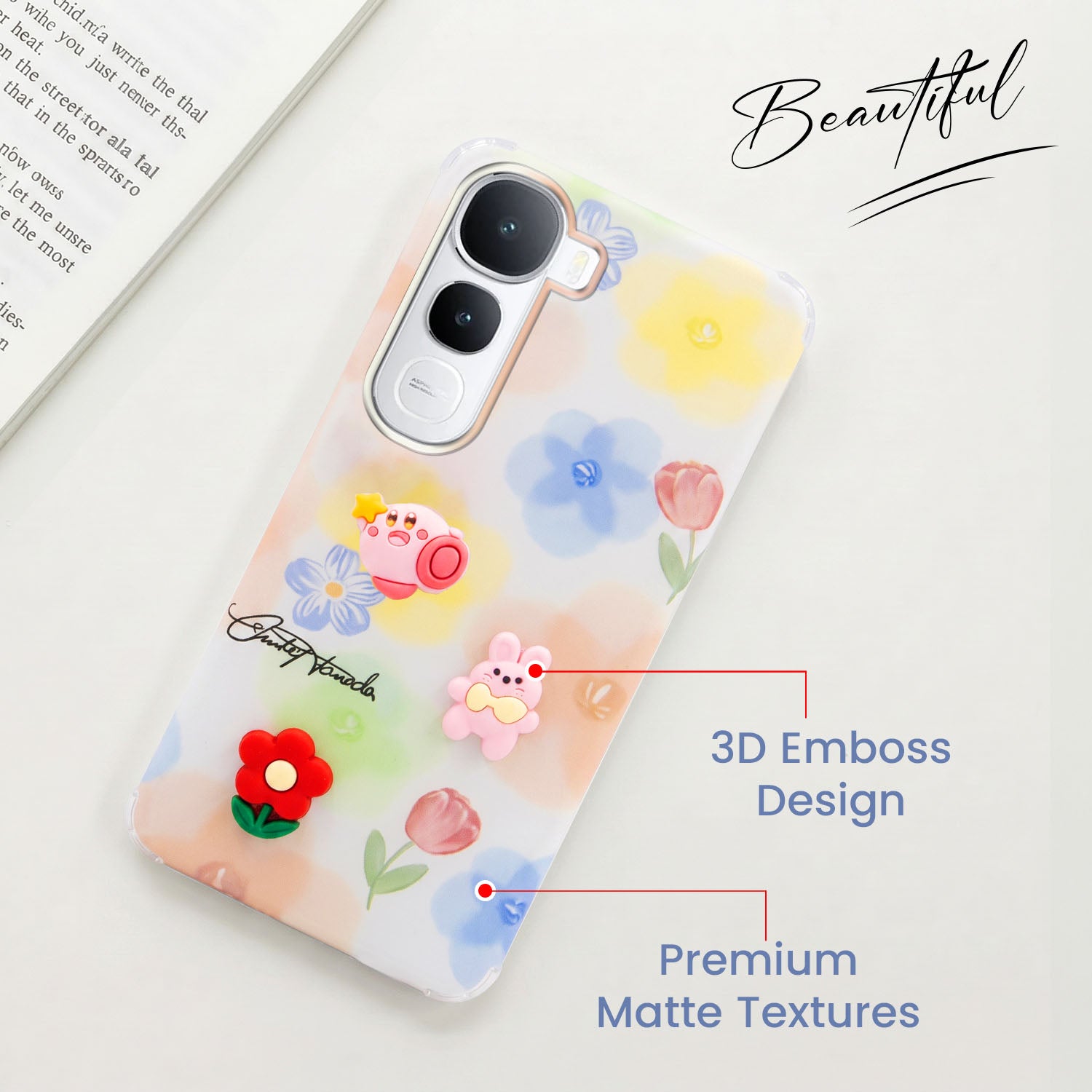 For Vivo Y400 Back Cover Case (3D Cute Cartoons | Hard Back Side Soft | Matte Premium Finish | HD Printing)