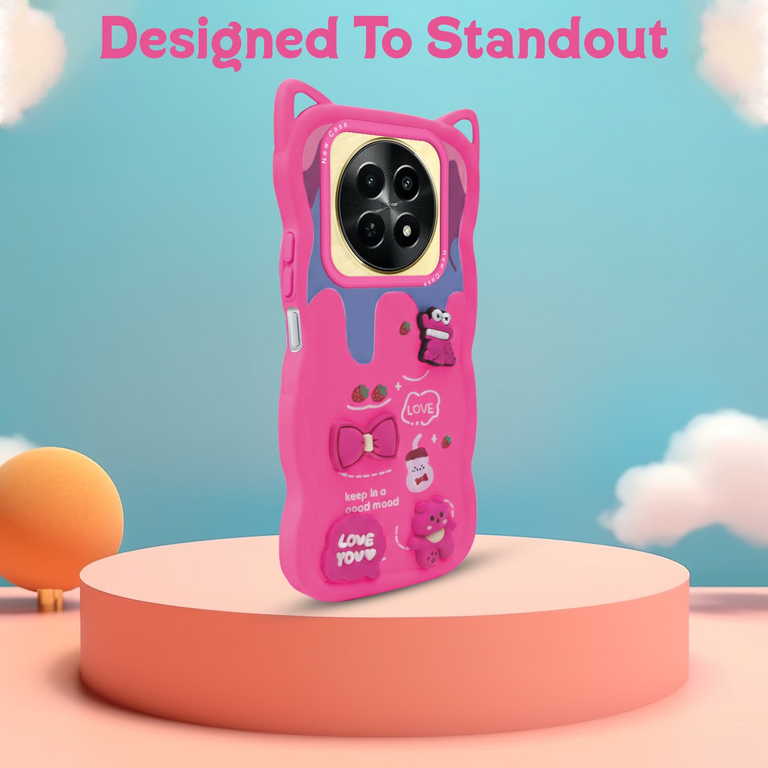 For Realme Narzo N65 5G Back Case Cover Strap (3D Embossed Figures | Strap Holder | 360* Soft Cushion with Camera Bump)