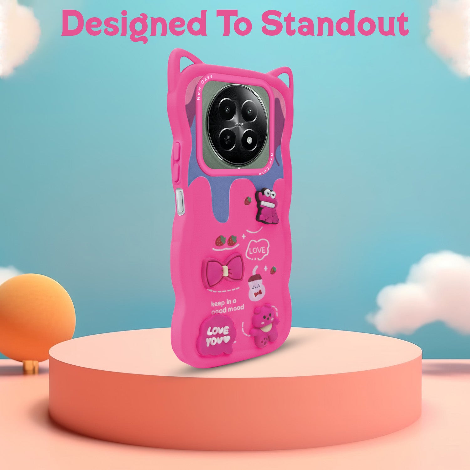 For Realme 12 | Realme 12X Back Case Cover Strap (3D Embossed Figures | Strap Holder | 360* Soft Cushion with Camera Bump)