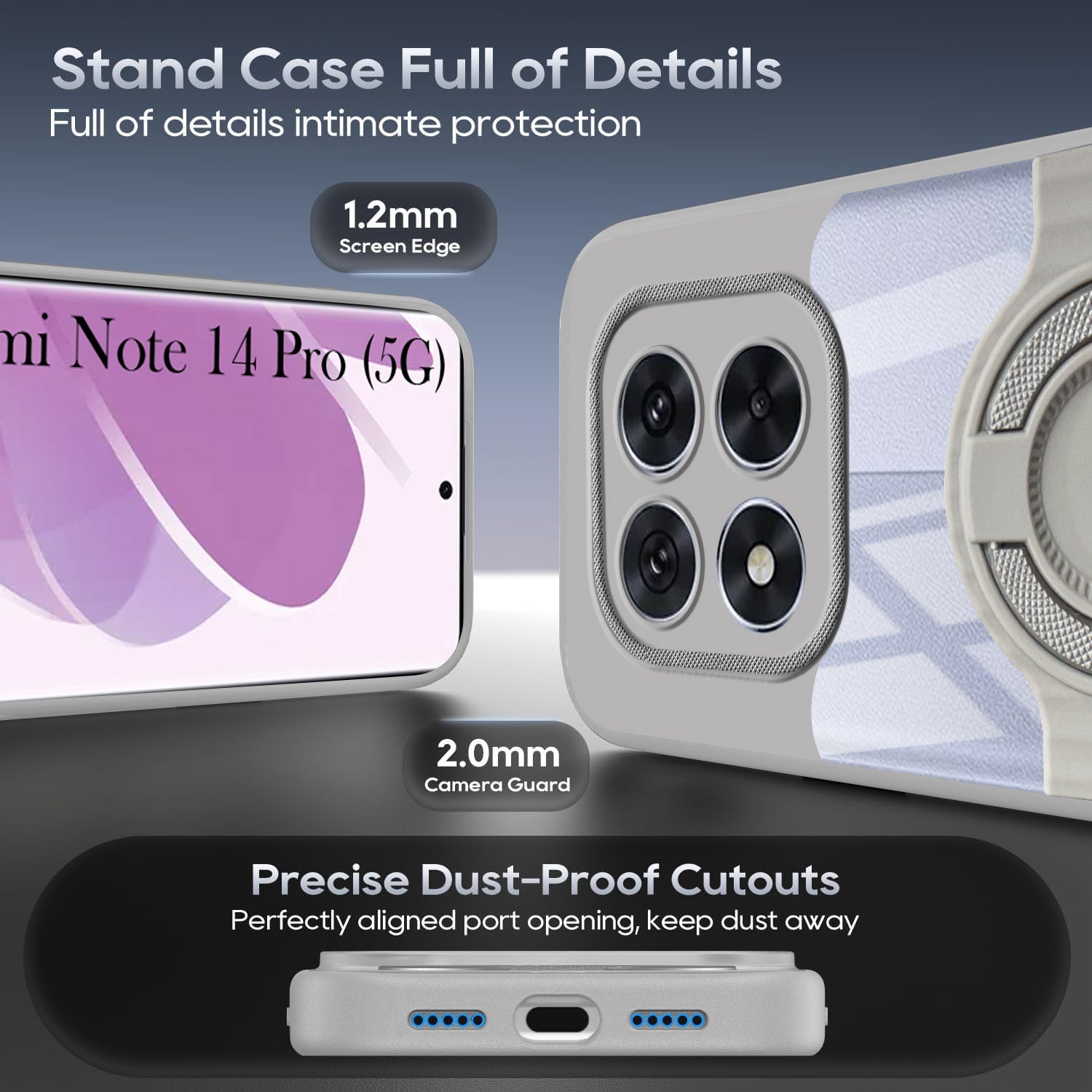 For Redmi Note 14 Pro Back Cover Case with stand (Built-in Ring Holder Kickstand | Lifetime Anti Yellow | Camera Protection)