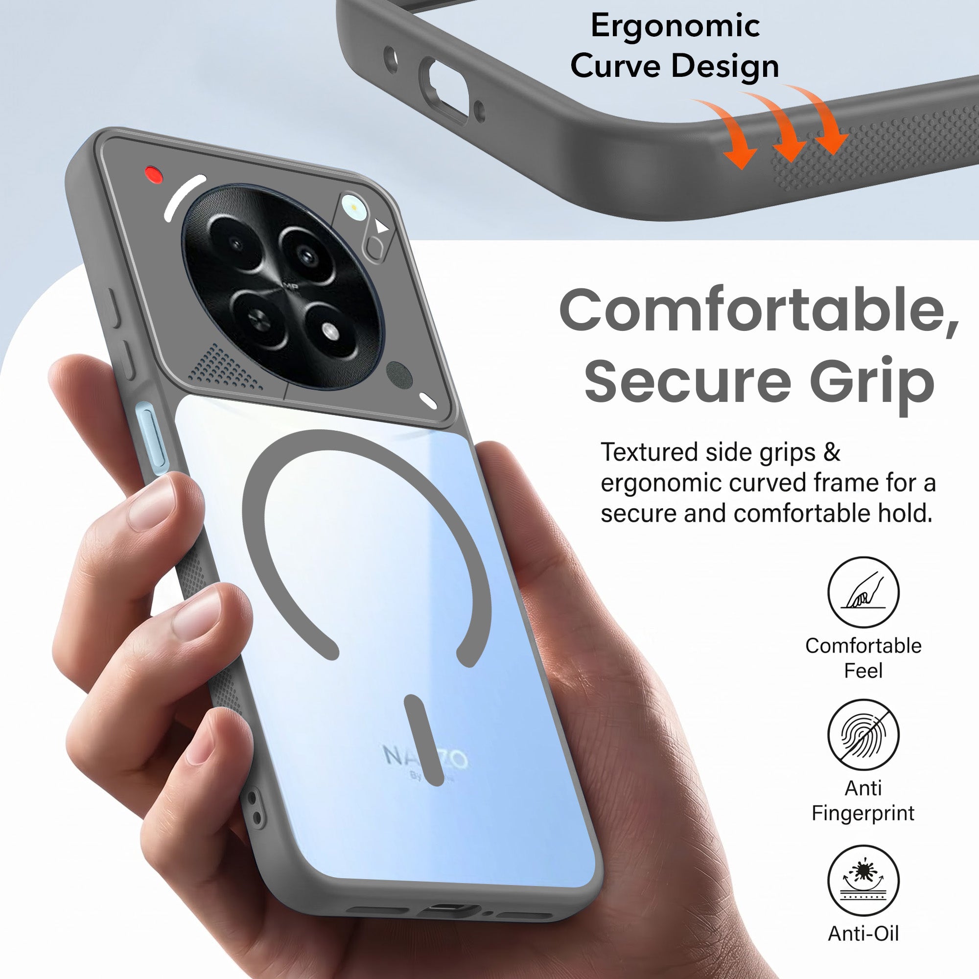 For Realme Narzo 70x 5G Back Cover Case Lifetime Anti-Yellow Clear (Camera Protection | Side Grip | Wireless MagSafe Compatible)