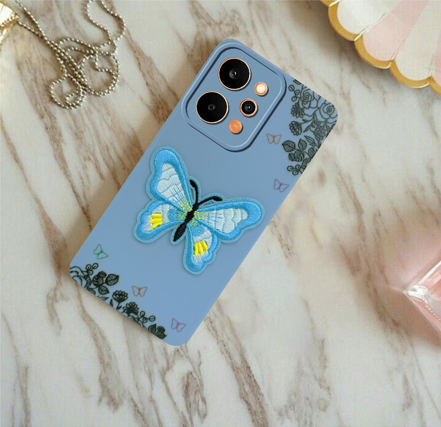 For Realme P4 Power 5G | Realme Narzo Power Back Cover Case (SoFt ButterFly Embroidery | Women Teen Girls | Camera Protection| Matte Silicone)