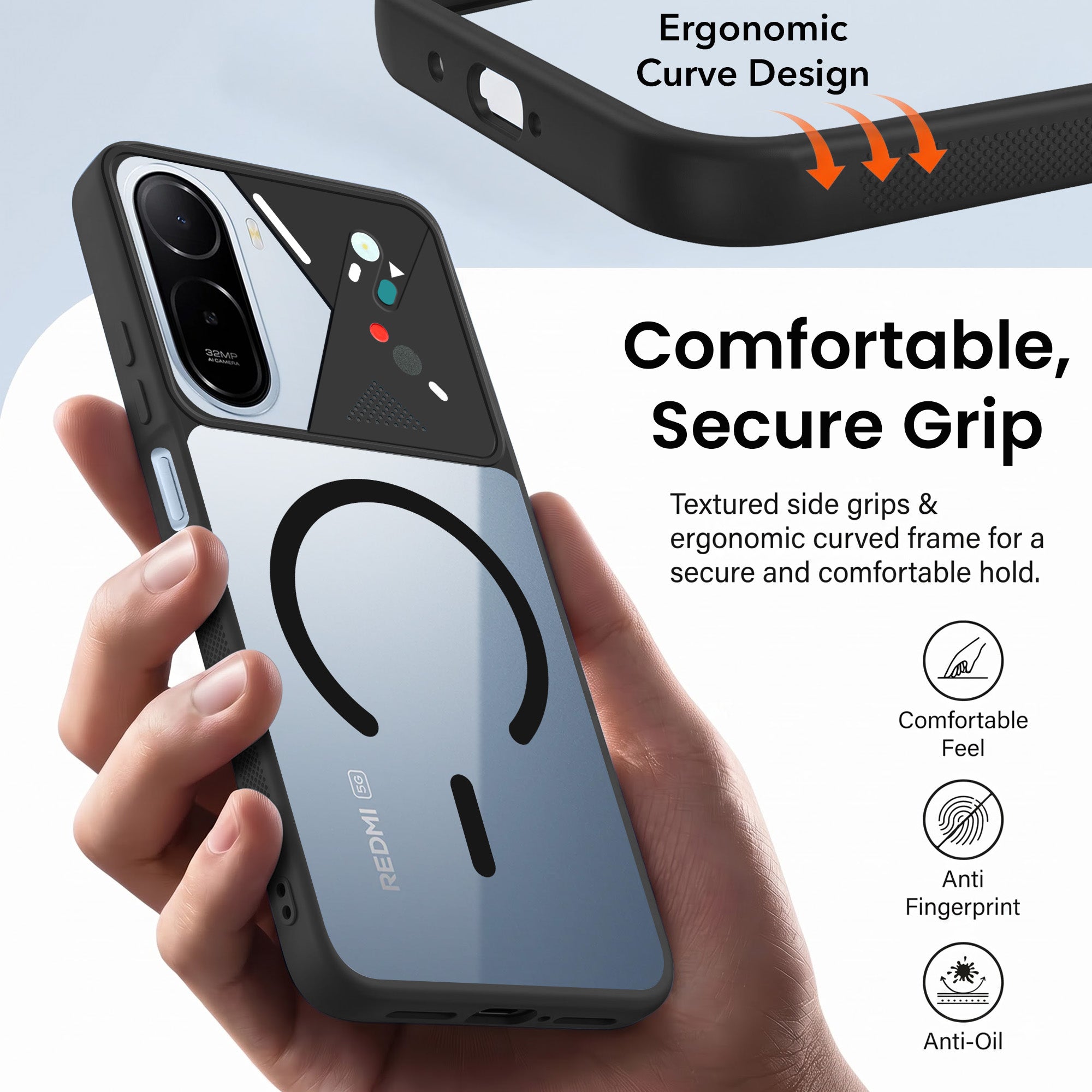 For Redmi A7 Pro 4G|5G Back Cover Case Lifetime Anti-Yellow Clear (Camera Protection | Side Grip | Wireless MagSafe Compatible)