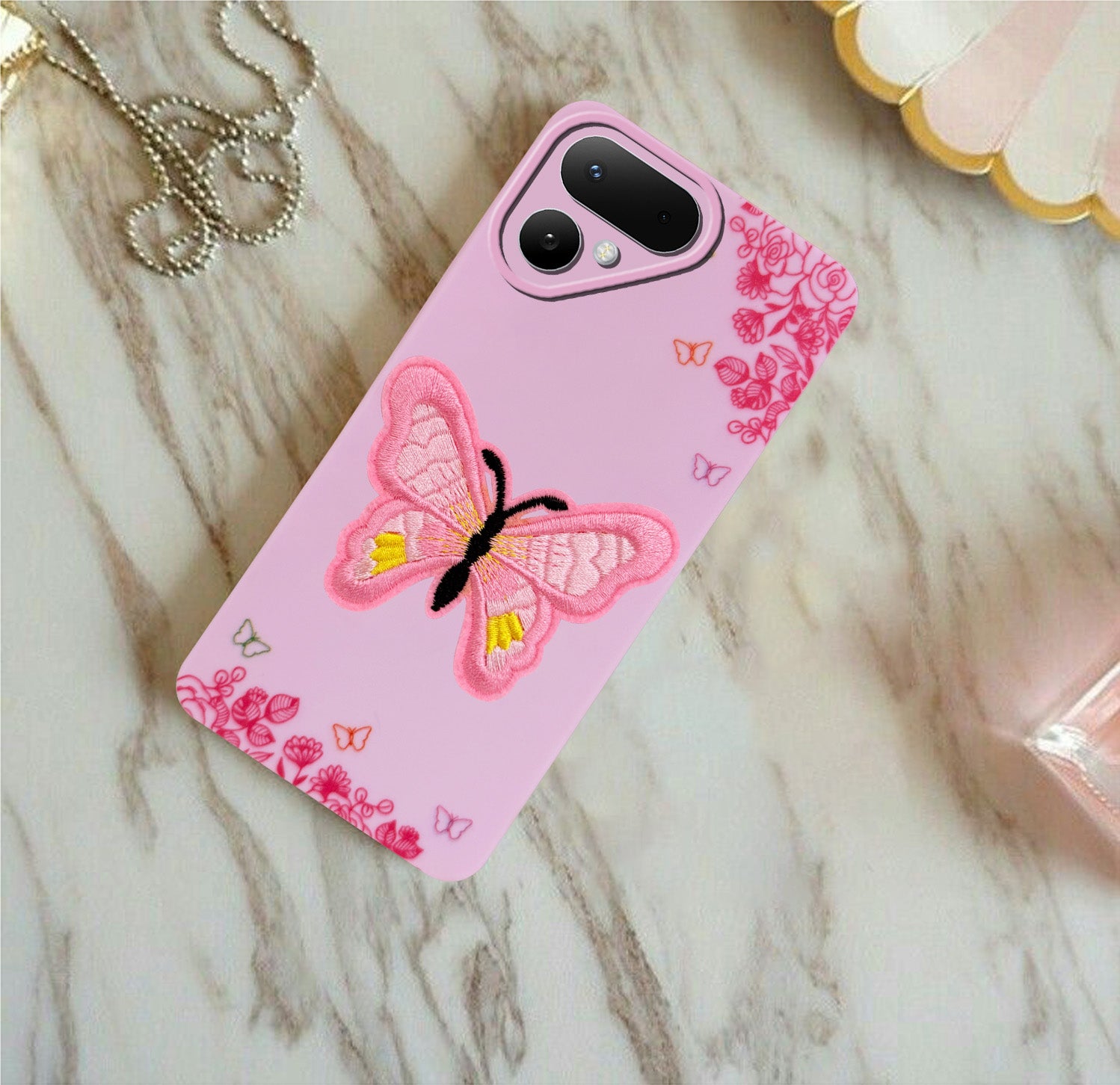 For Tecno Pova Curve 2 Back Cover Case (Soft Butterfly Embroidery | Women Teen Girls | Camera Protection| Matte Silicone)