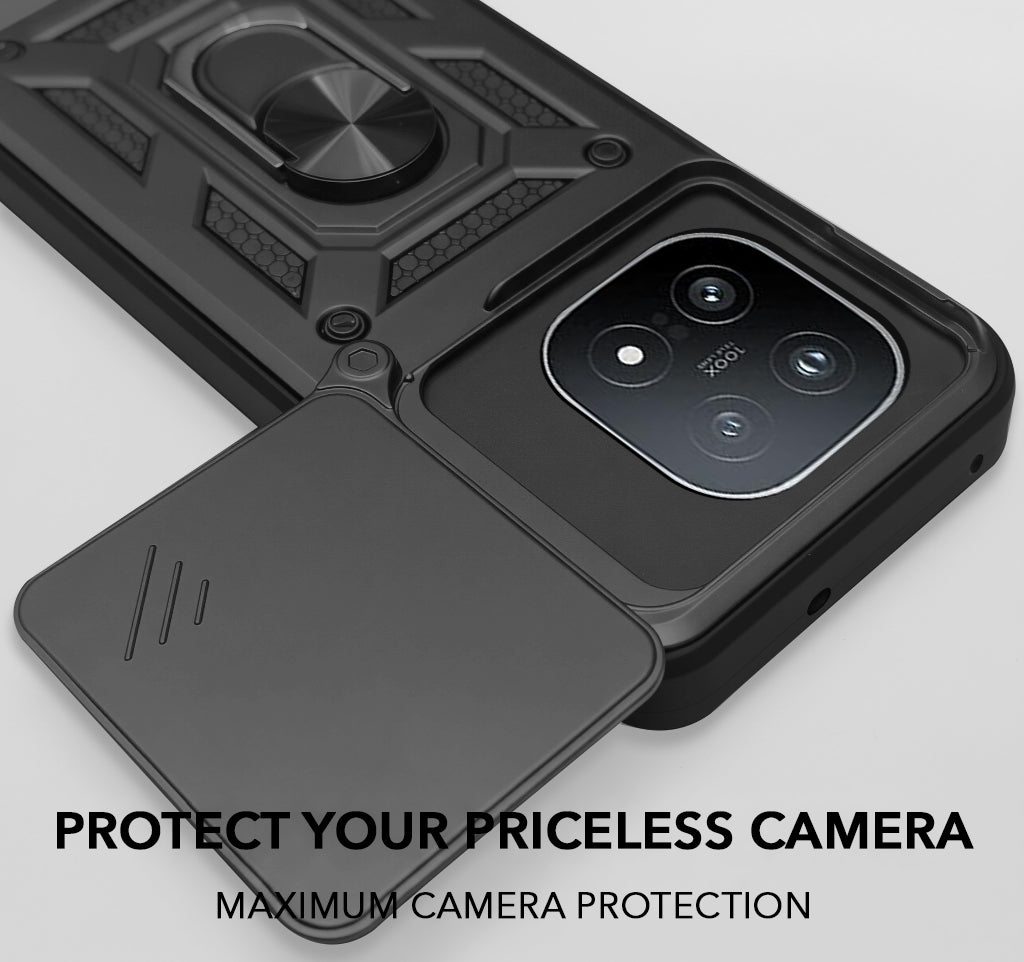 For Vivo iQOO 15 5G Back Cover Case Hybrid Armor (Sliding Shutter Camera Protection | Polycarbonate |Ring Holder Kickstand)