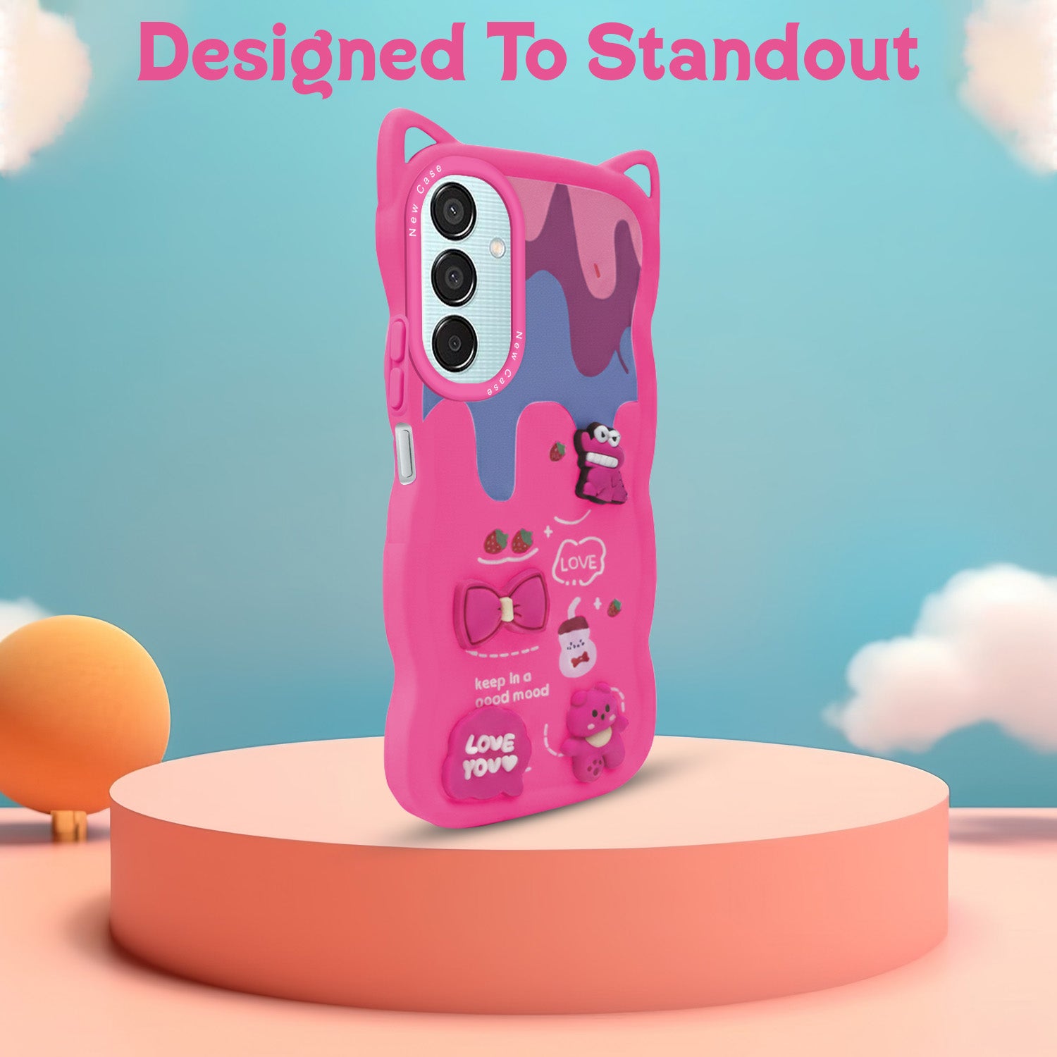 For Samsung Galaxy M15 5G Back Case Cover Strap (3D embossed Figures | Strap Holder | 360* Soft Cushion with Camera Bump)