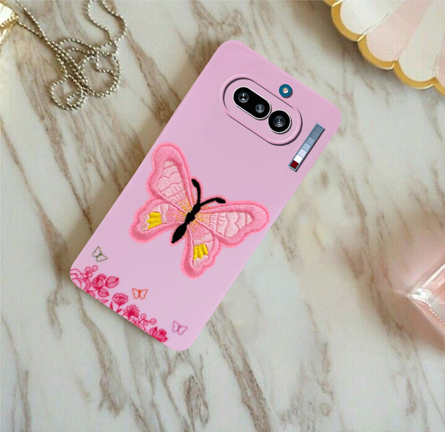 For Nothing Phone 4A 5G Back Cover Case (Soft Butterfly Embroidery | Women Teen Girls | Camera Protection| Matte Silicone)