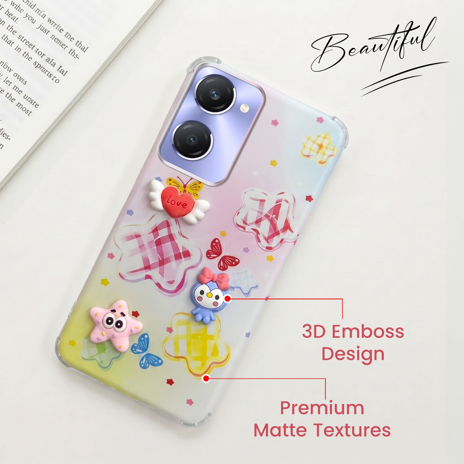 For Vivo Y28s 5G | Vivo T3 Lite 5G Back Cover Case (3D Cute Cartoons | Hard Back Side Soft | Matte Premium Finish | HD Printing)