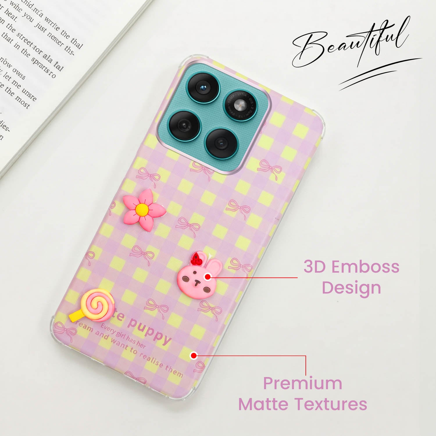 For Motorola Moto Edge 60 Fusion Back Cover Case (3D Cute Cartoons | Hard Back Side Soft | Matte Premium Finish | HD Printing)