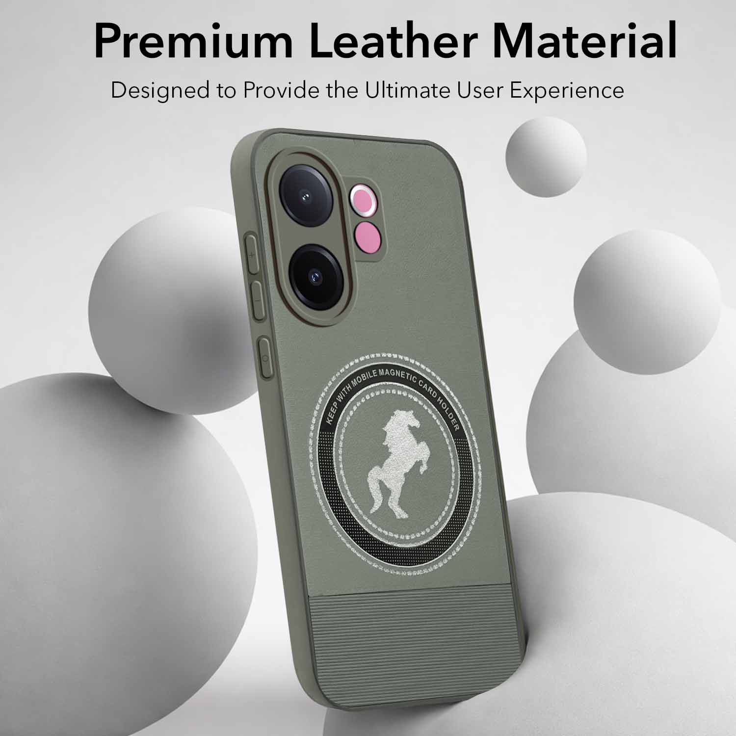 For Vivo V60e Back Cover Case PU Leather Finish (Professional Minimalist Texture | MagSafe Compatile | Camera Protection | Sleek Sober Formal)